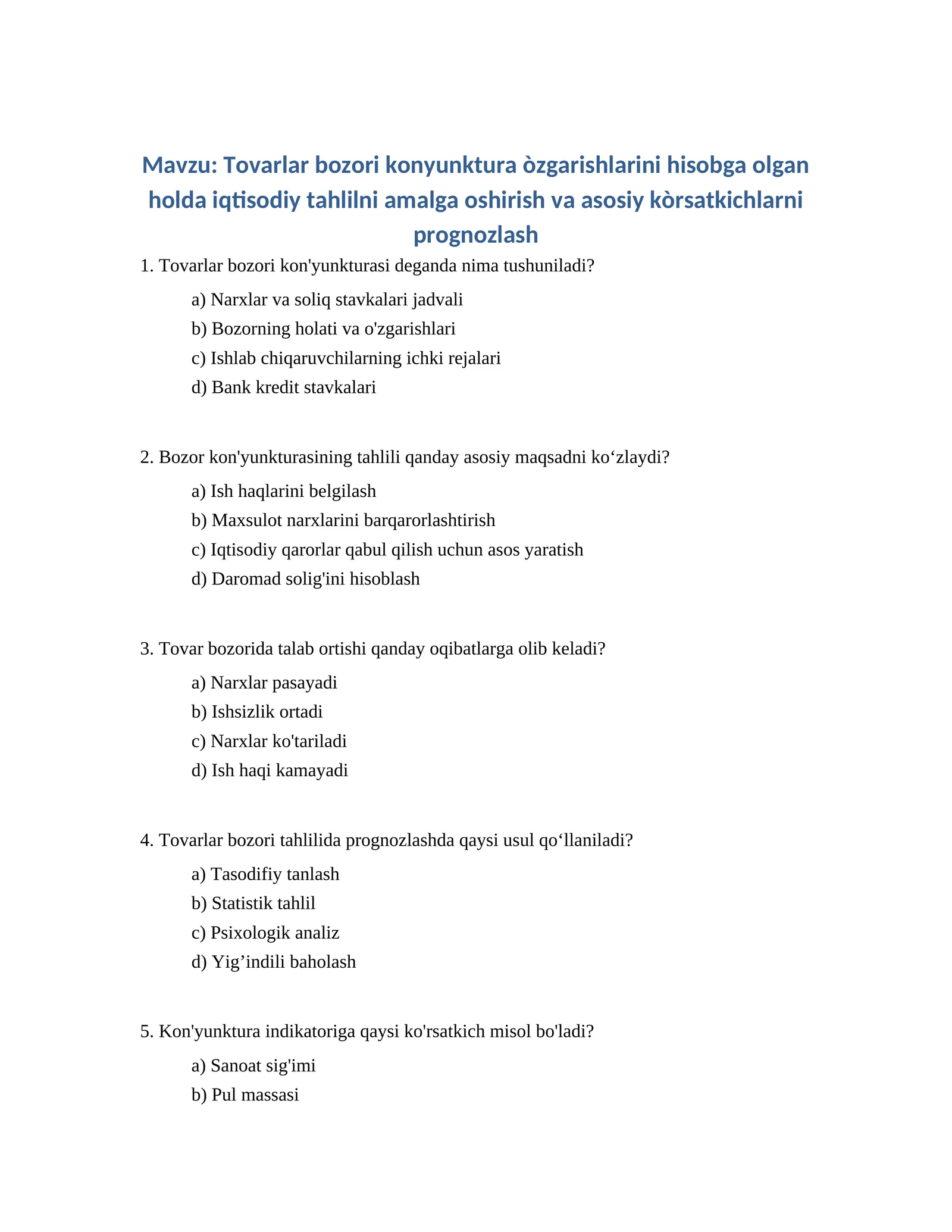 Tovarlar bozori kon'yunkturasi
