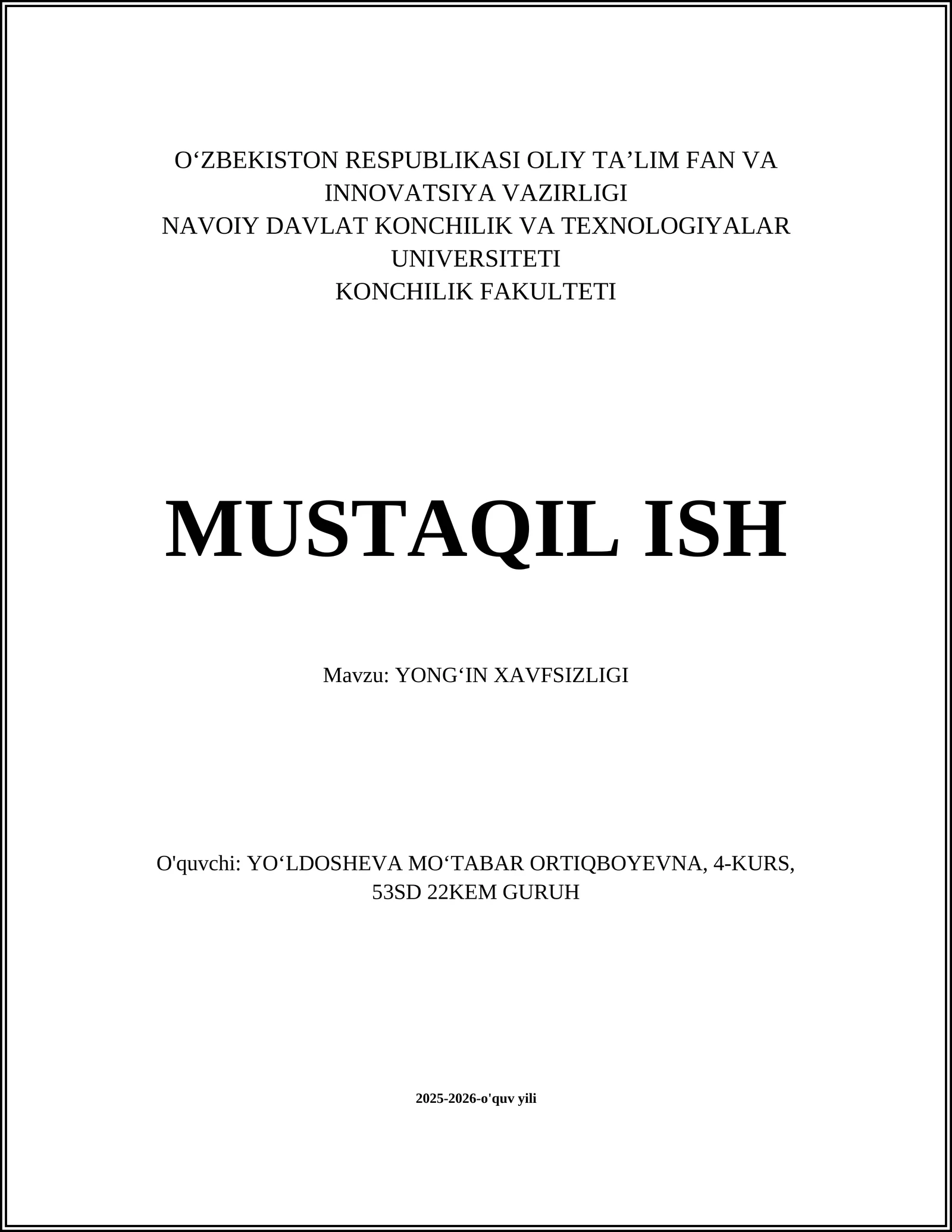 YONGʻIN XAVFSIZLIGI