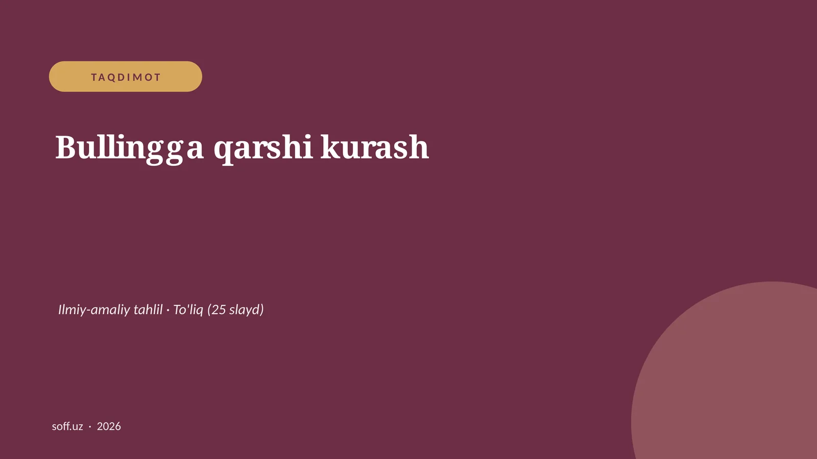 Bullingga qarshi kurash Ilmiy-amaliy tahlil