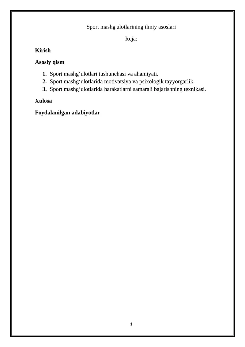 Sport mashg'ulotlarining ilmiy asoslari