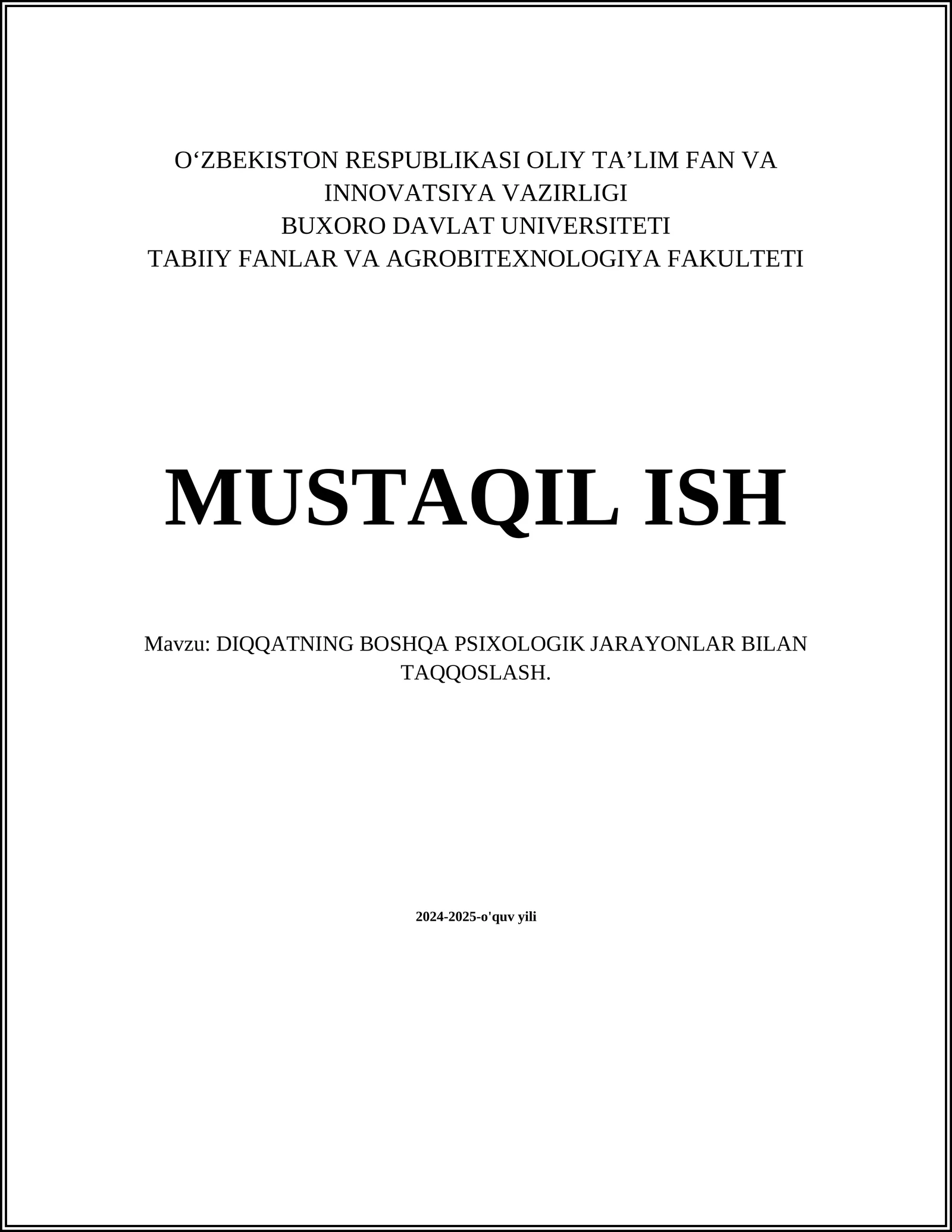 DIQQATNING BOSHQA PSIXOLOGIK JARAYONLAR BILAN TAQQOSLASH