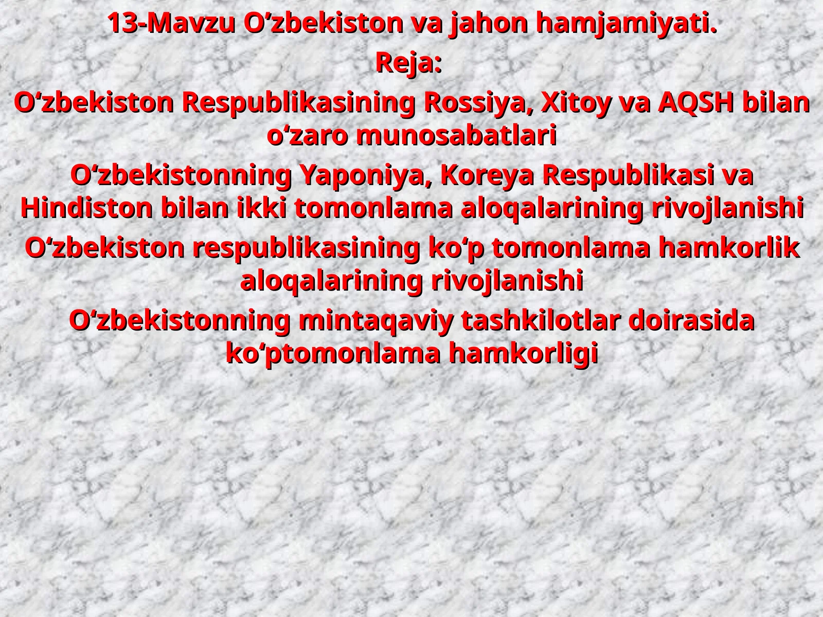 O‘zbekiston va jahon hamjamiyati