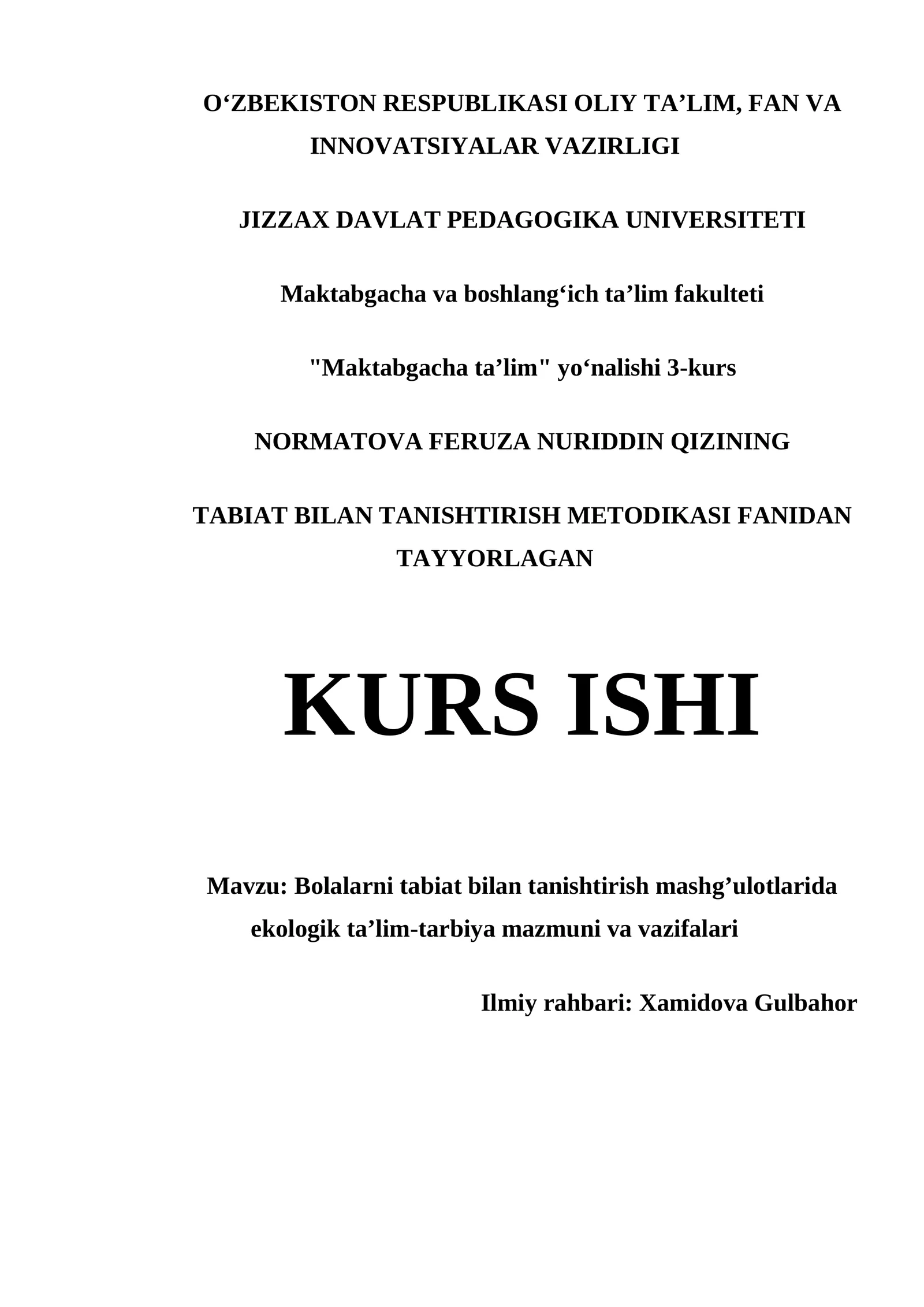 TABIAT BILAN TANISHTIRISH METODIKASI
