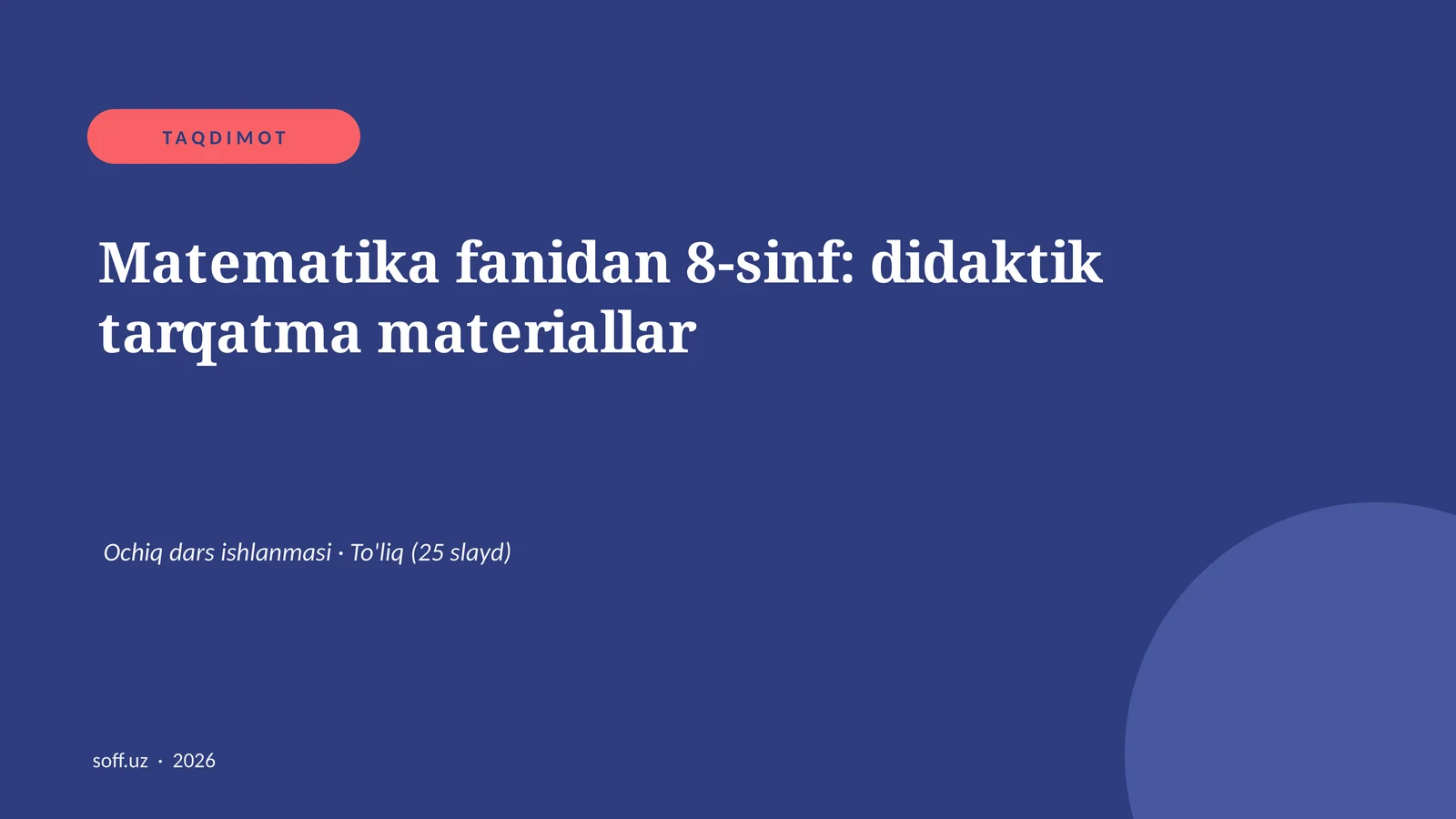 Matematika fanidan 8-sinf: didaktik tarqatma materiallar