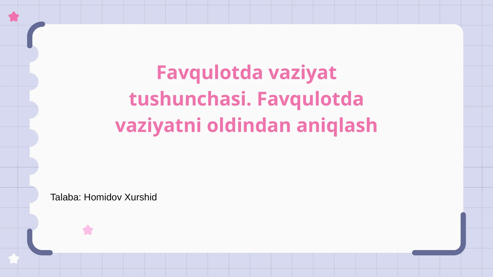 Favqulotda vaziyat tushunchasi. Favqulotda vaziyatni oldindan aniqlash