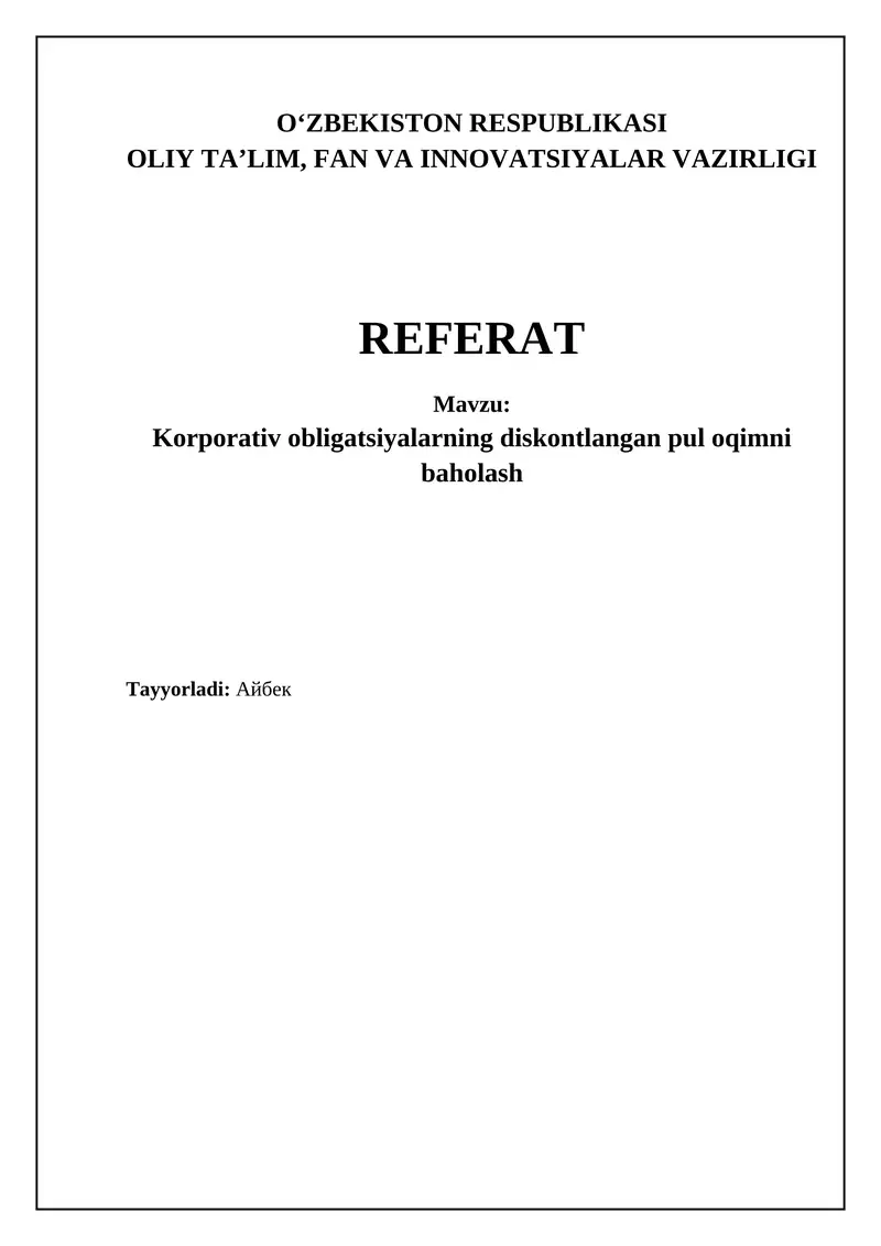Korporativ obligatsiyalarning diskontlangan pul oqimni baholash