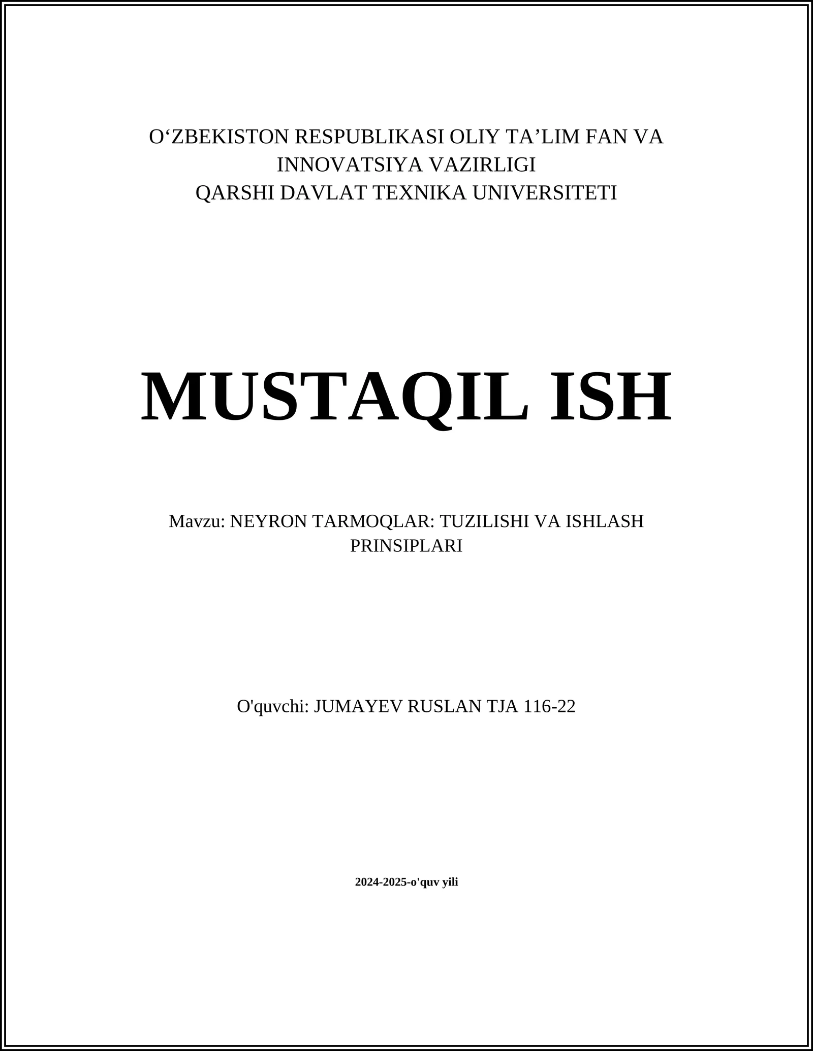 NEYRON TARMOQLAR: TUZILISHI VA ISHLASH PRINSIPLARI