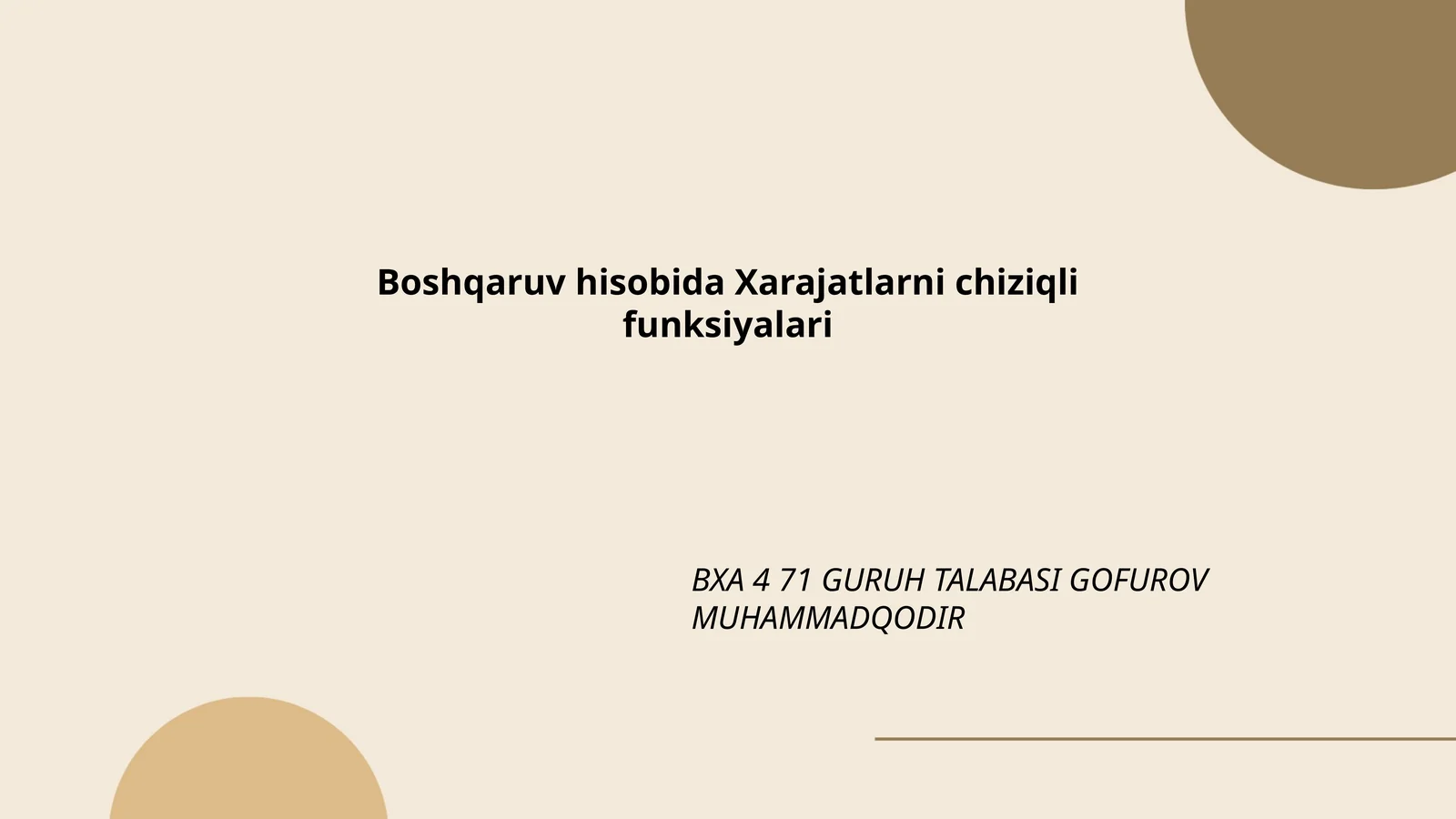 Xarajatlarni chiziqli funksiyalari