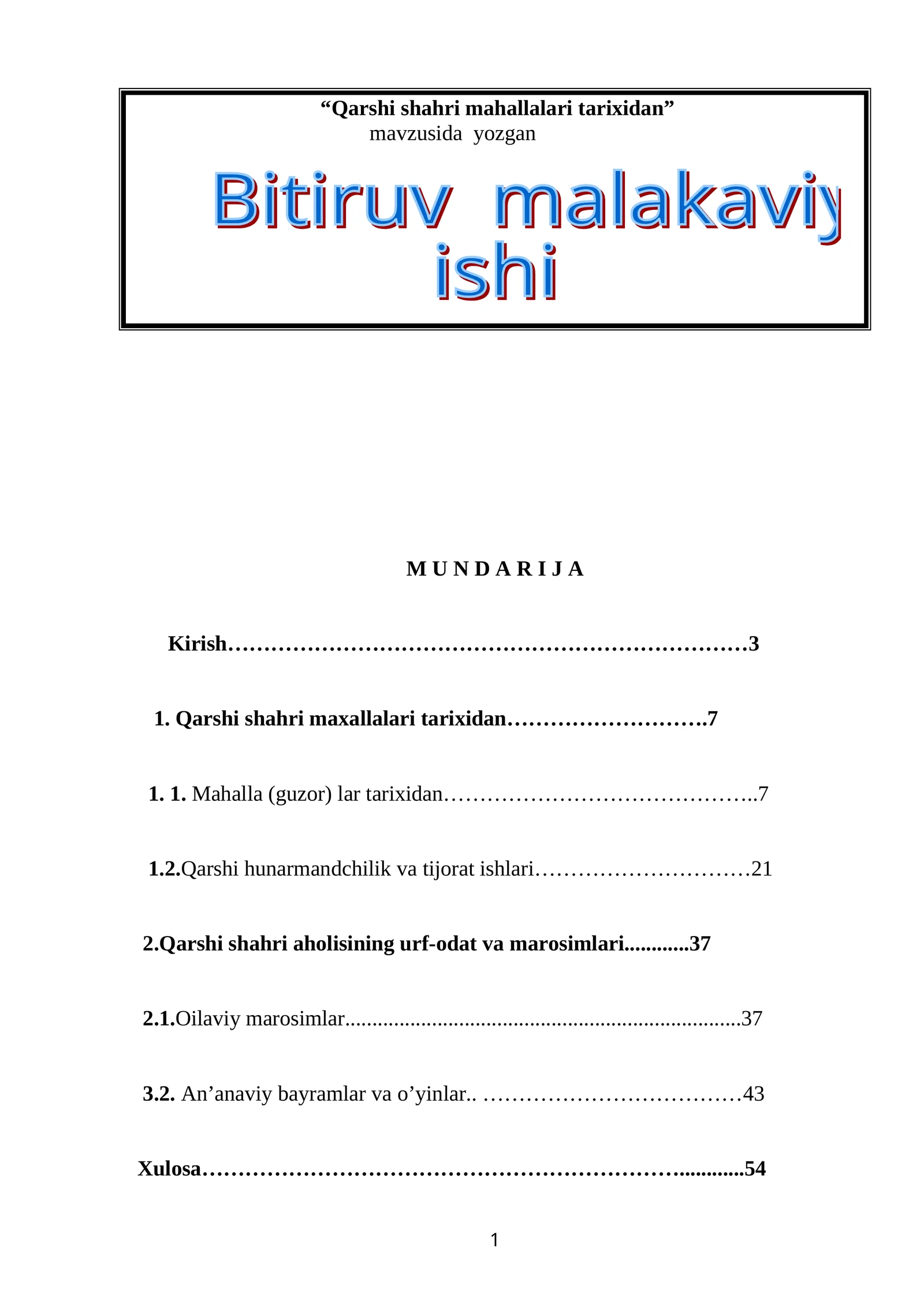 Qarshi shahri mahallalari tarixidan