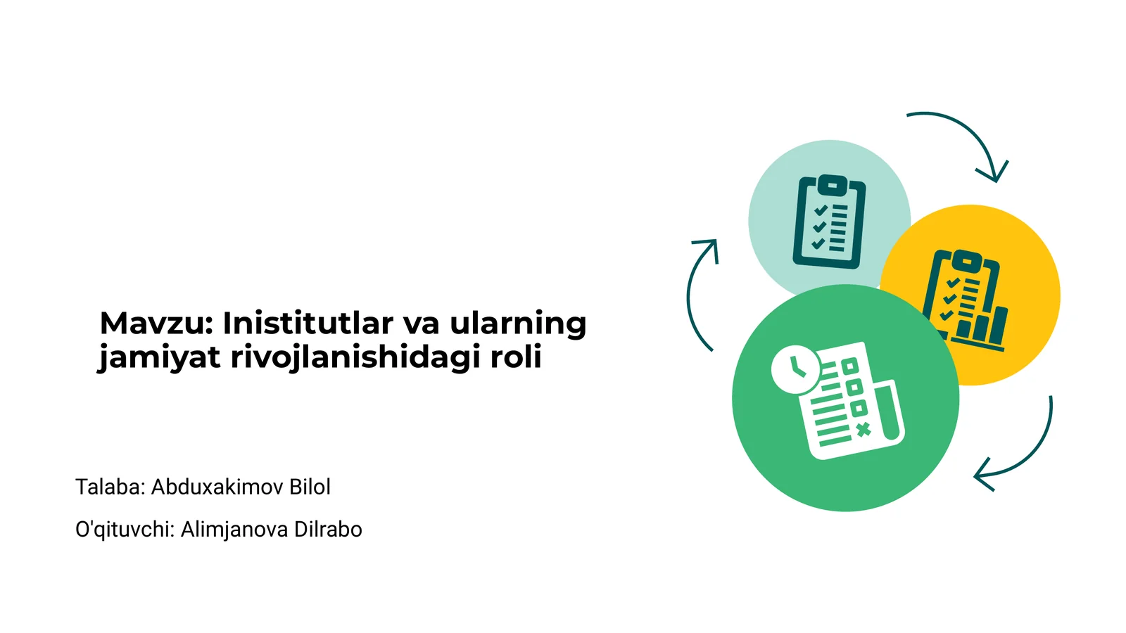 Inistitutlar va ularning jamiyat rivojlanishidagi roli
