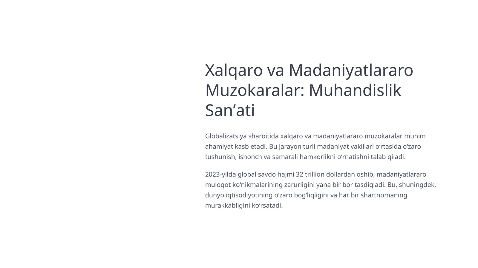 Xalqaro va Madaniyatlararo Muzokaralar: Muhandislik Sanʼati