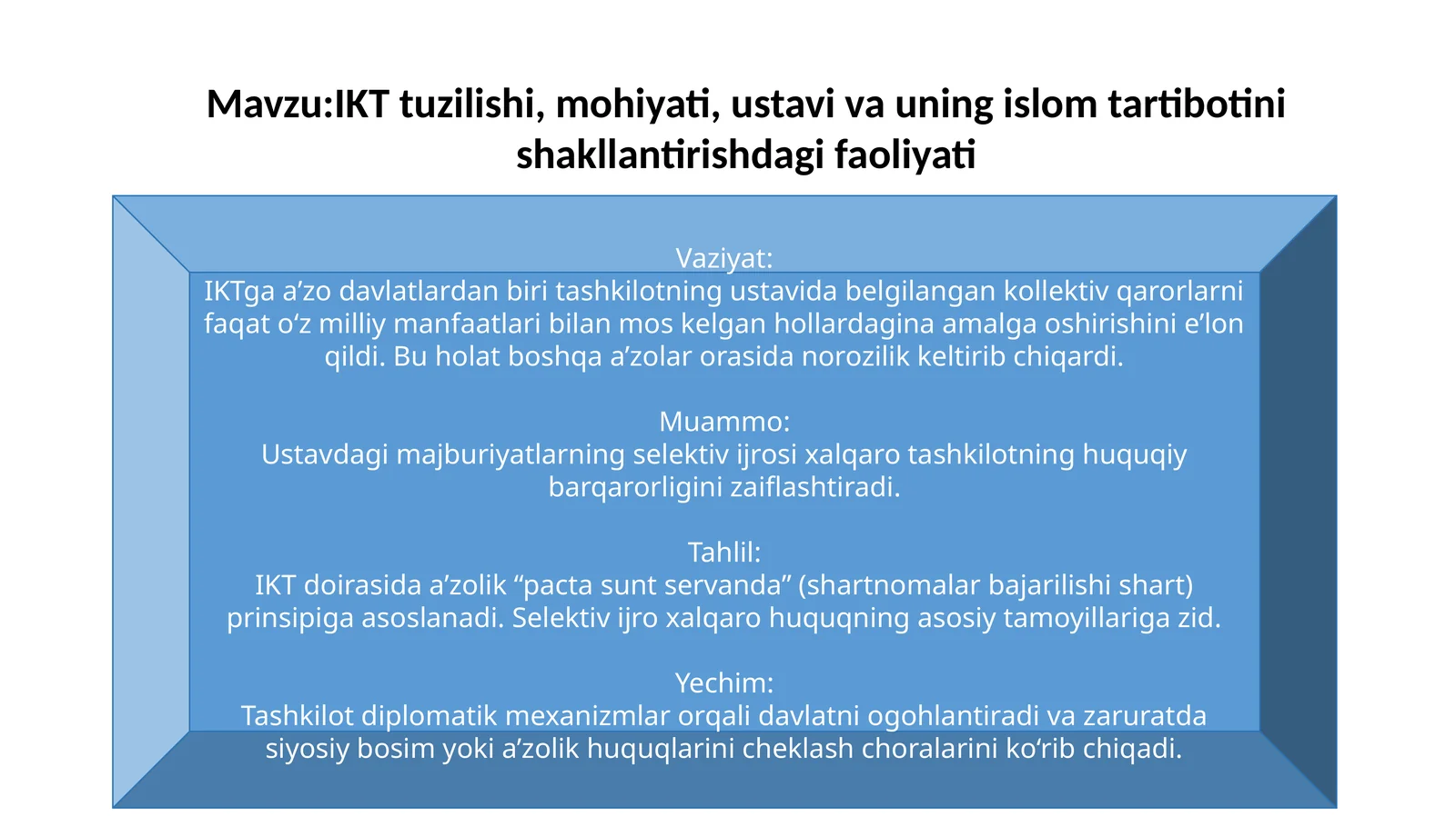 Etnomdaniyat fani uchun kazus