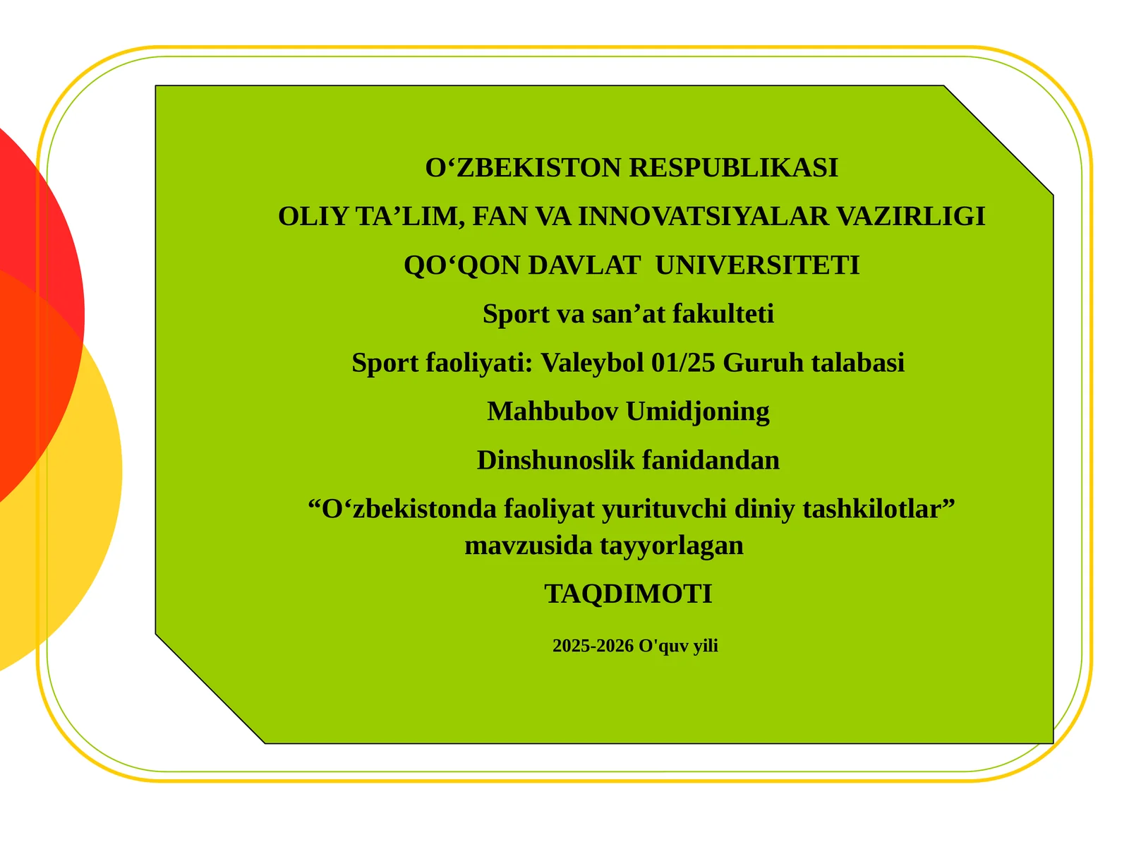 O‘zbekistondafaoliyatyurituvchidiniytashkilotlar