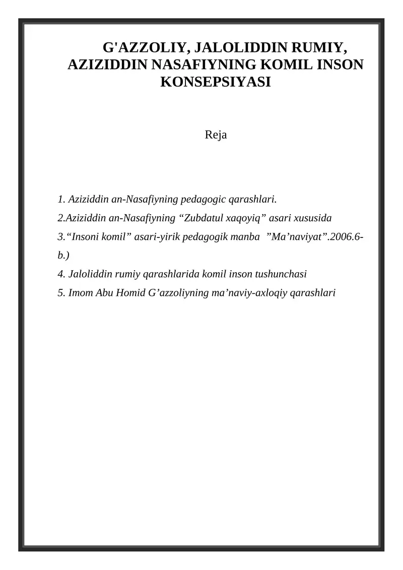 Aziziddin an-Nasafiyning "Insoni komil" asari