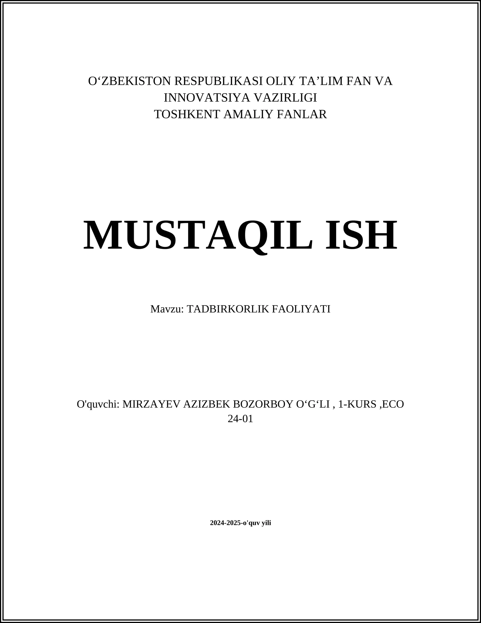 TADBIRKORLIK FAOLIYATI