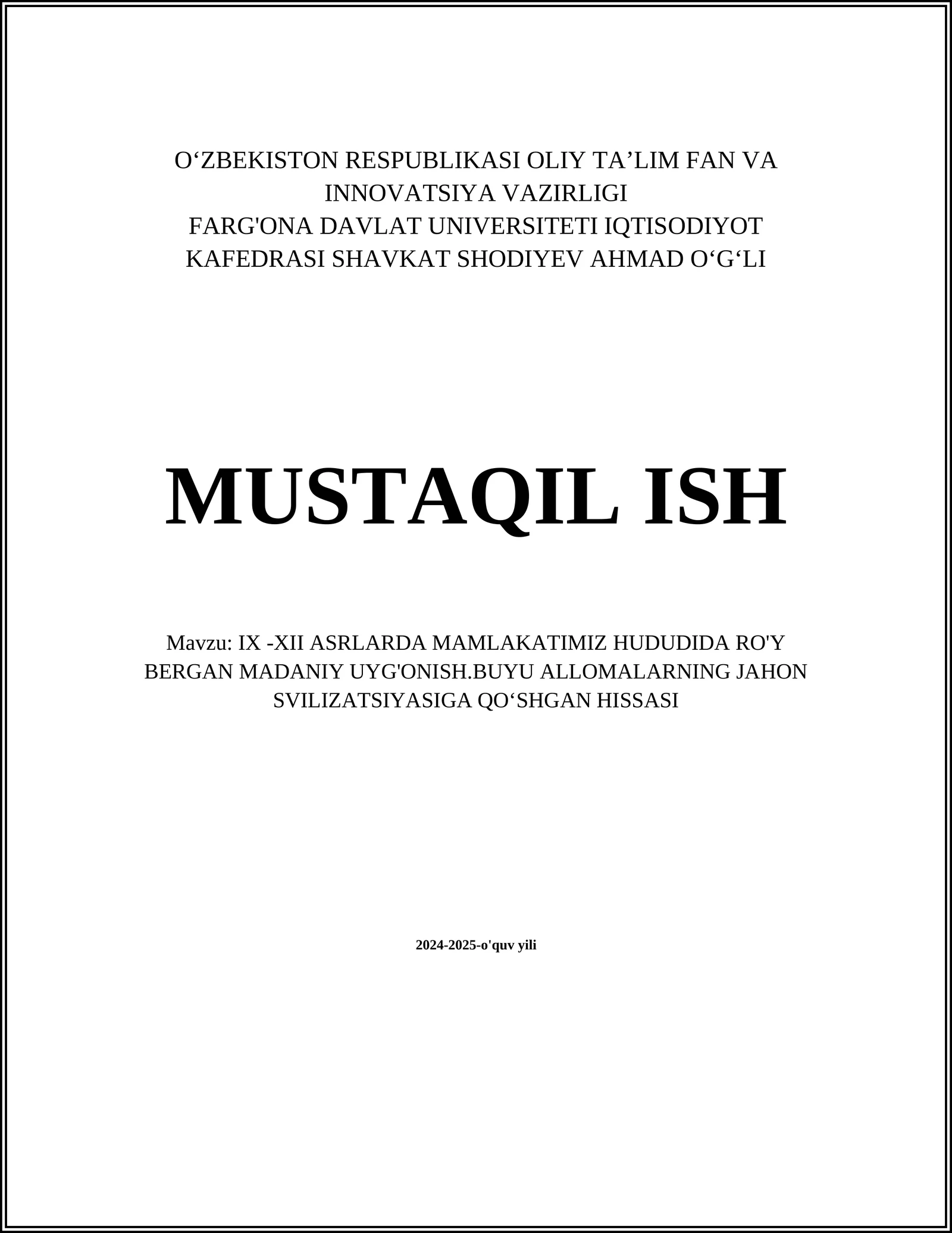 Oʻrta Osiyo Renessansining asosiy xususiyatlari