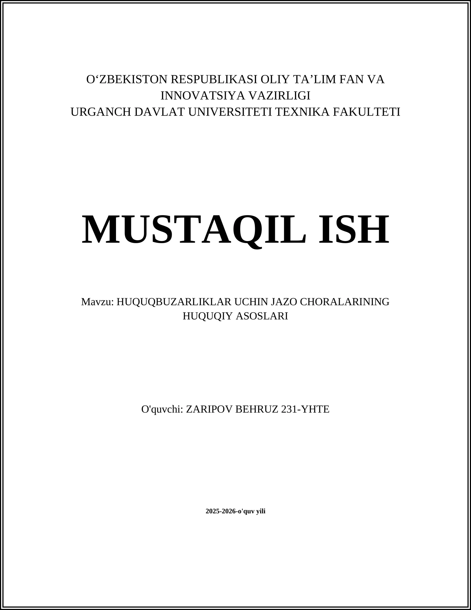 HUQUQBUZARLIKLAR UCHIN JAZO CHORALARINING HUQUQIY ASOSLARI