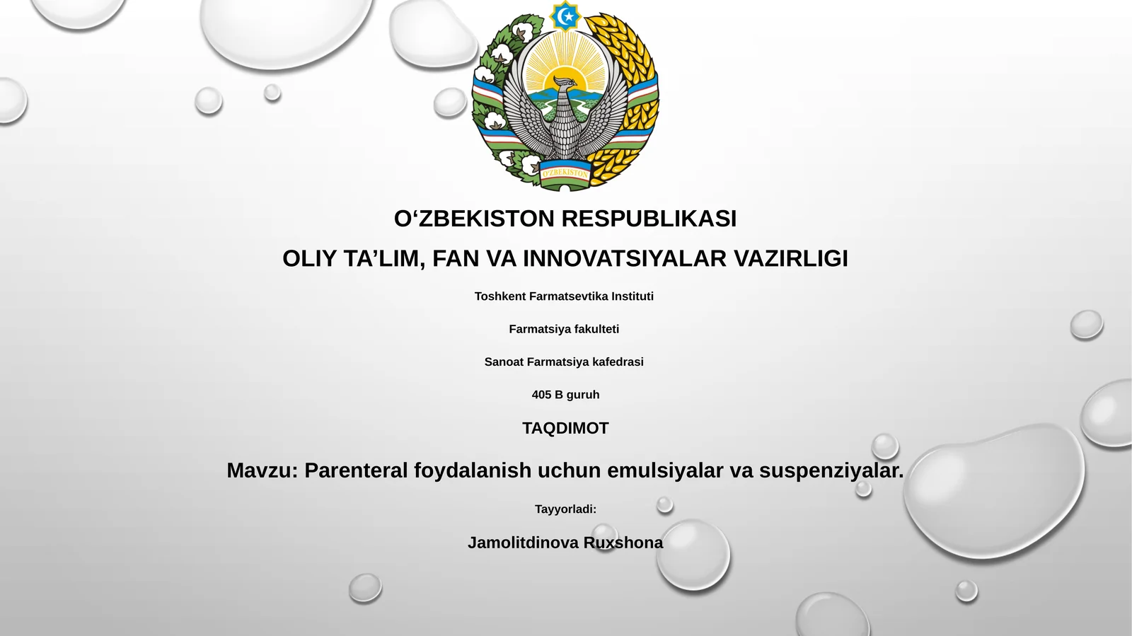 Parenteral foydalanish uchun emulsiyalar va suspenziyalar