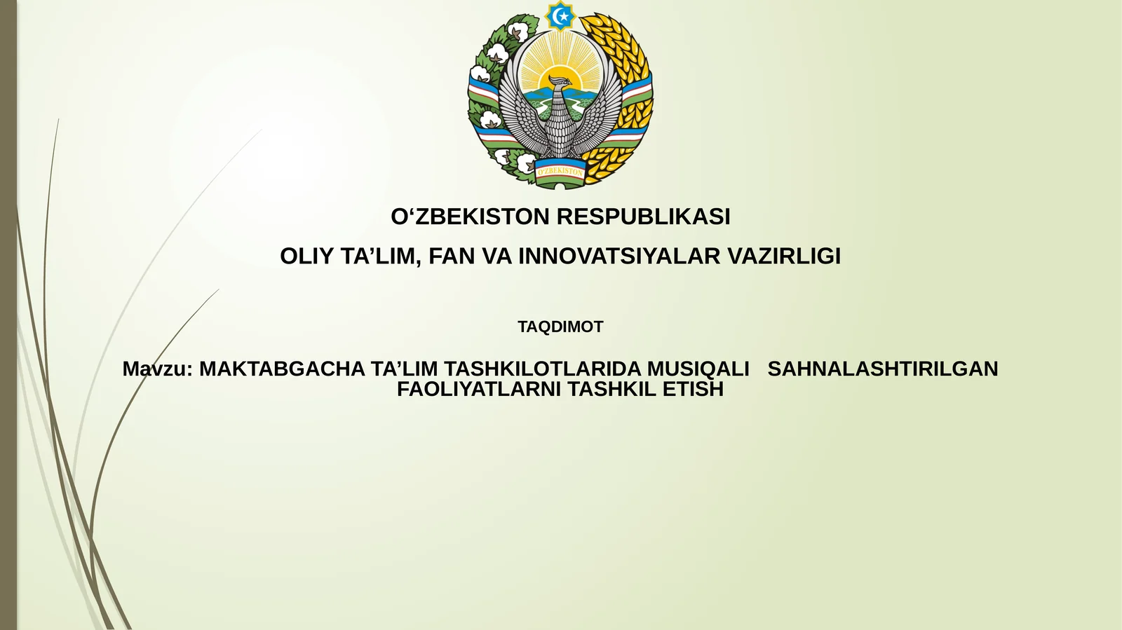 MAKTABGACHA TA’LIM TASHKILOTLARIDA MUSIQALI SAHNALASHTIRILGAN FAOLIYATLARNI TASHKILETISH