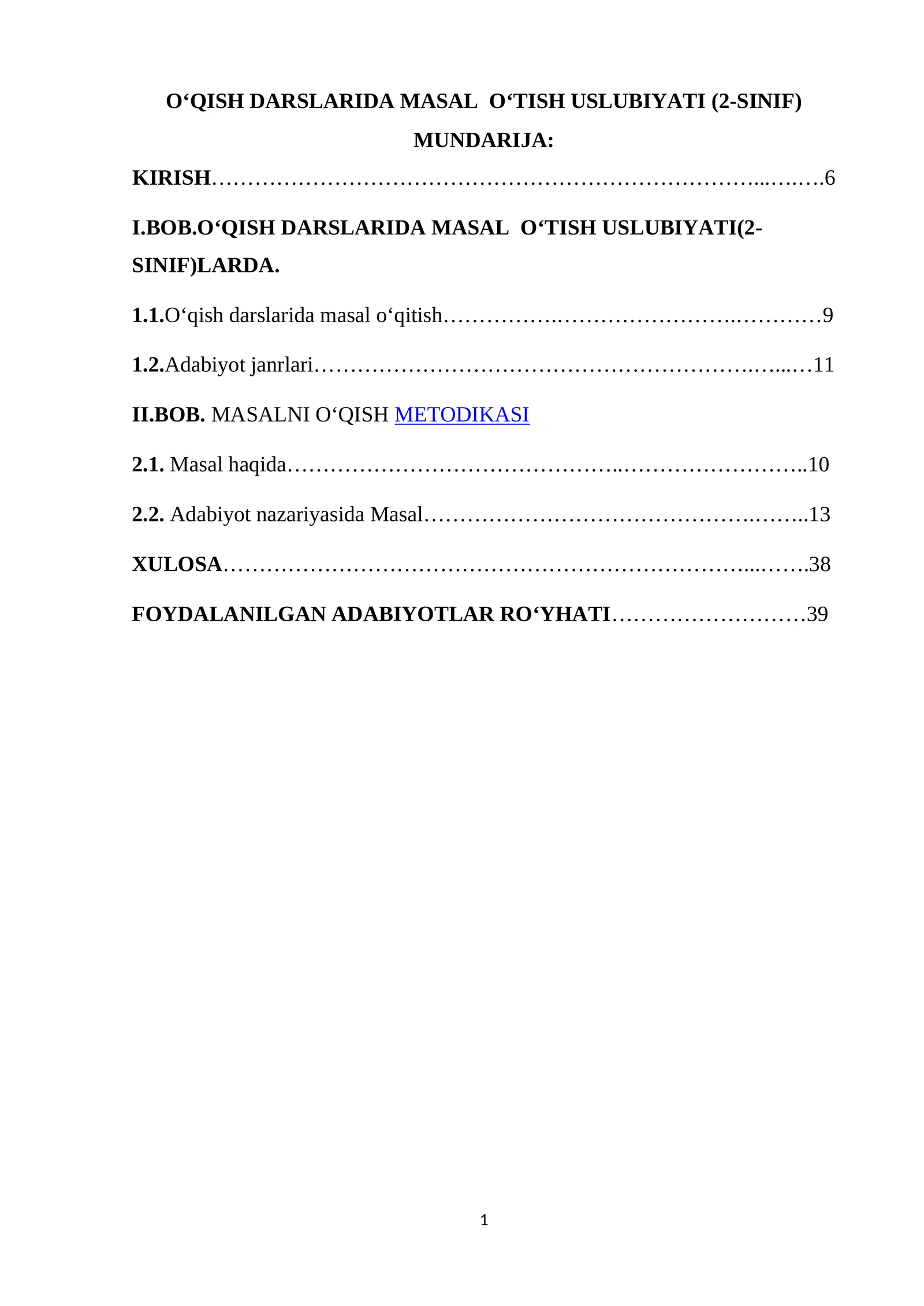 O‘QISH DARSLARIDA MASAL O‘TISH USLUBIYATI (2-SINIF)