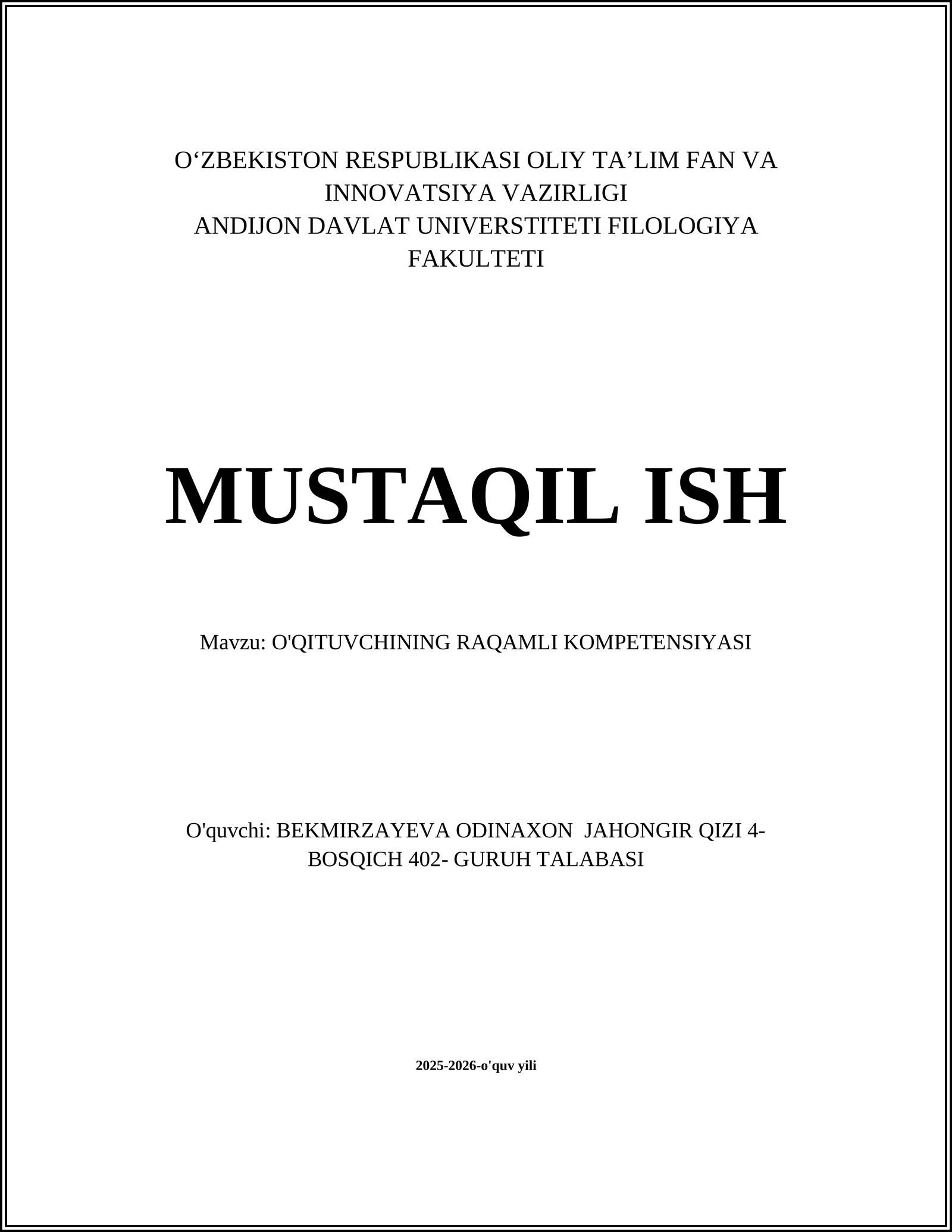 O'QITUVCHINING RAQAMLI KOMPETENSIYASI