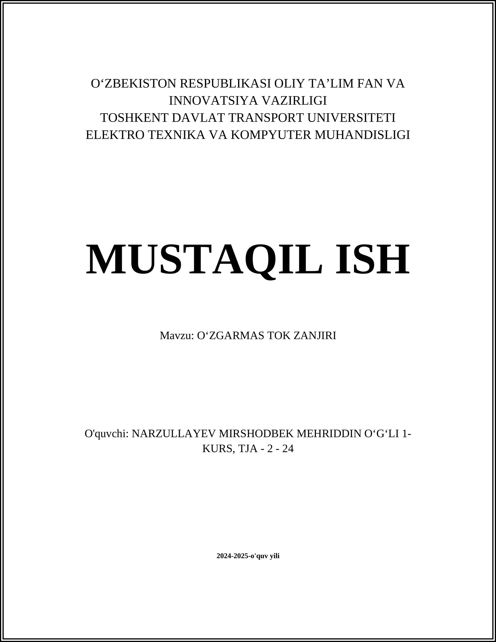 OʻZGARMAS TOK ZANJIRI