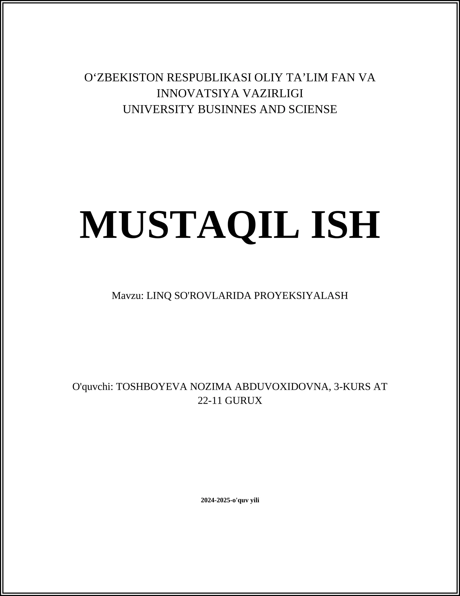 LINQ SO'ROVLARIDA PROYEKSIYALASH