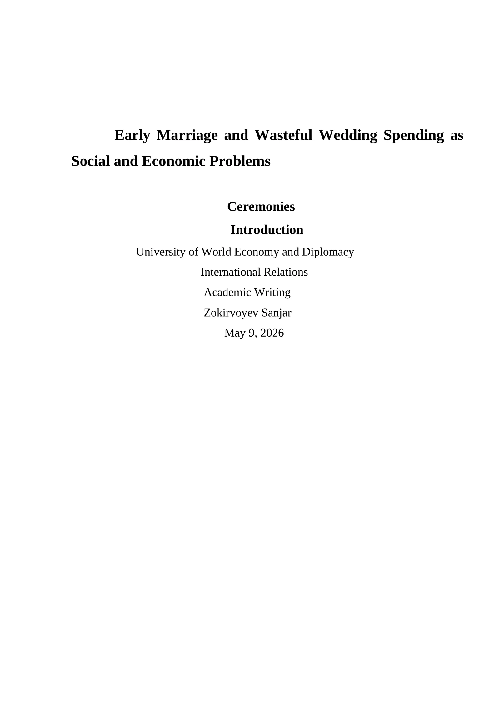 Early Marriage and Wasteful Wedding Spending as Social and Economic Problems