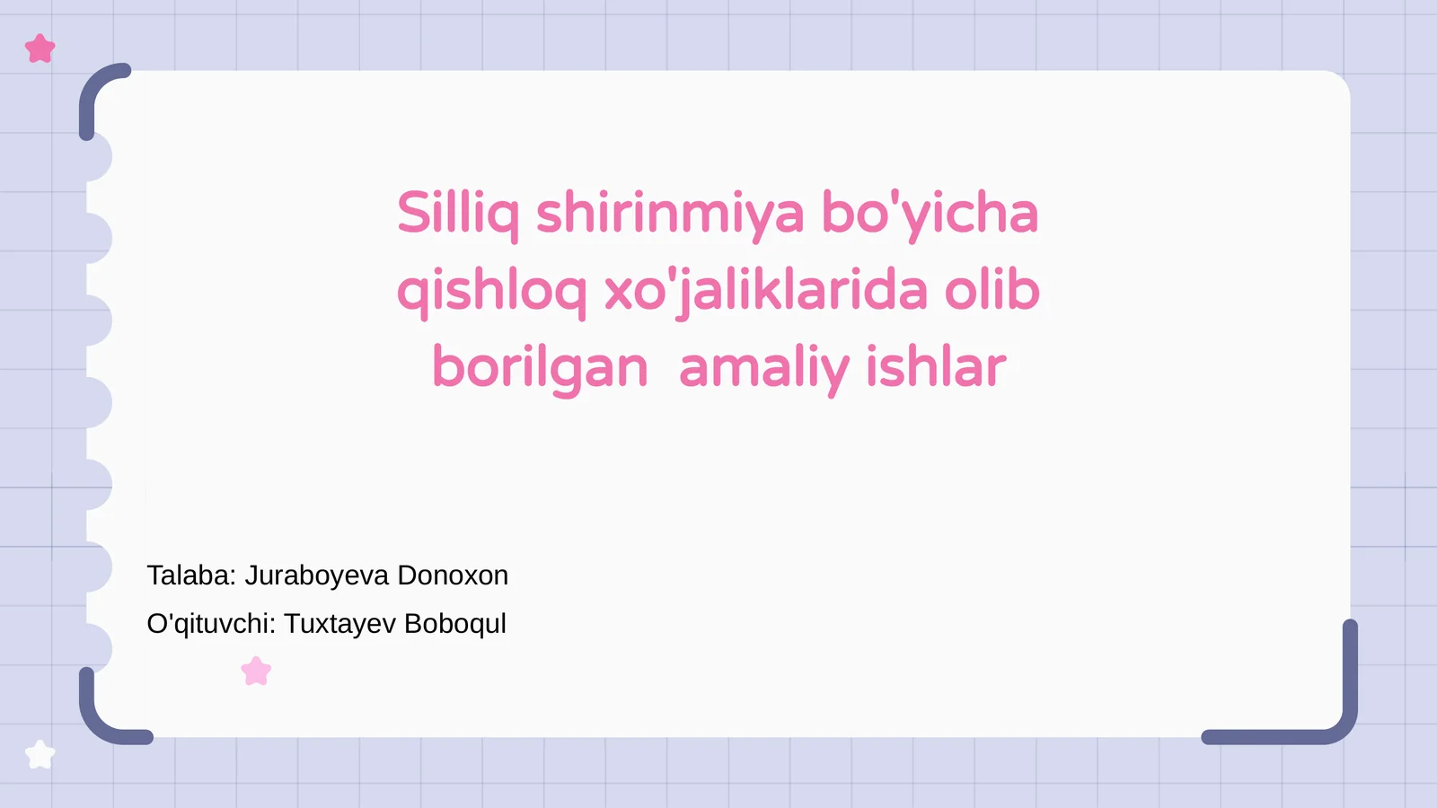 Silliq shirinmiya bo'yicha qishloq xo'jaliklarida olib borilgan amaliy ishlar