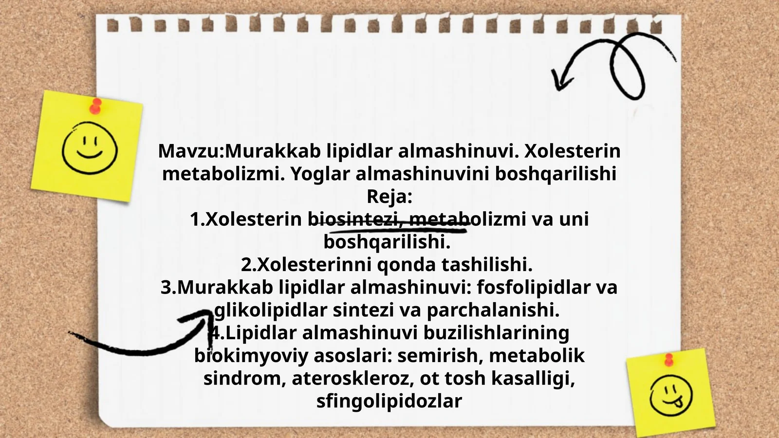 Murakkab lipidlar almashinuvi. Xolesterin metabolizmi. Yoglar almashinuvini boshqarilishi