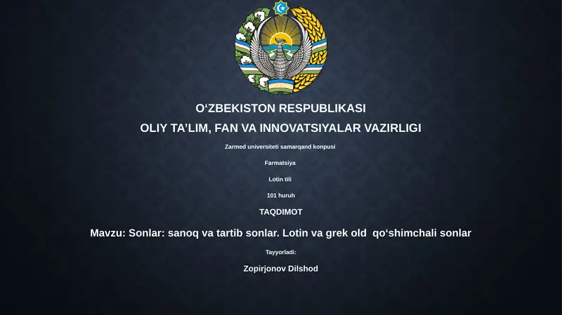 Sonlar: sanoq va tartib sonlar. Lotin va grek old qoʻshimchali sonlar