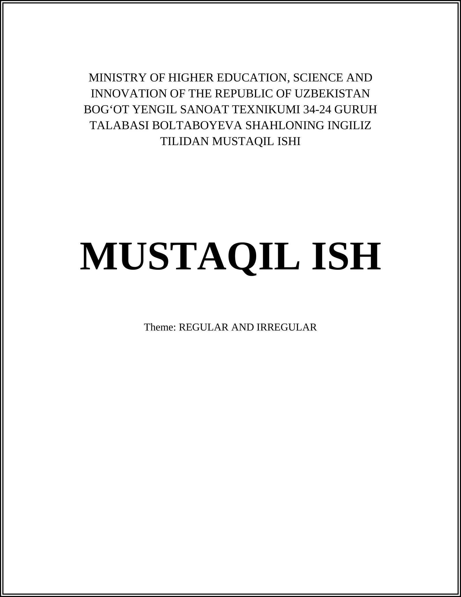 INGILIZ TILIDAN MUSTAQIL ISHI