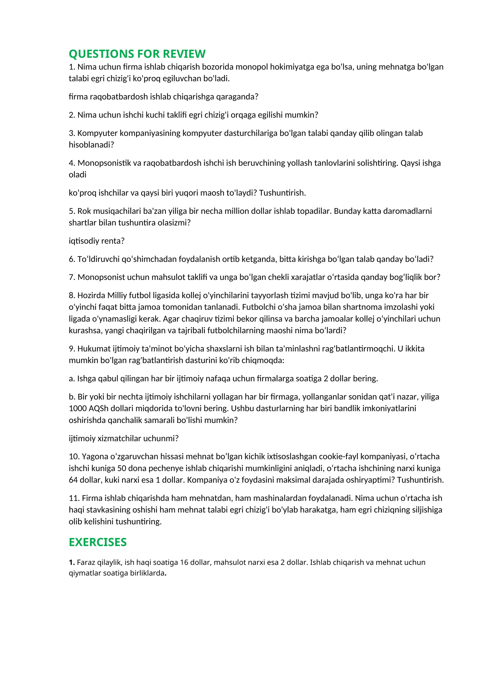 QUESTIONS FOR REVIEW