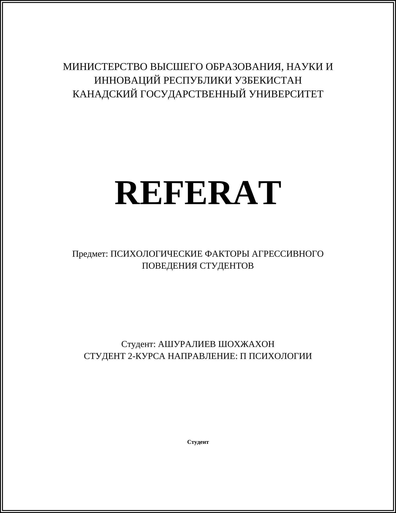 PSIXOLOGIK FAKTLAR BAZARLAWICHI IRAVONIY HARIKALIK MUHOFAZASI TALABALARGA