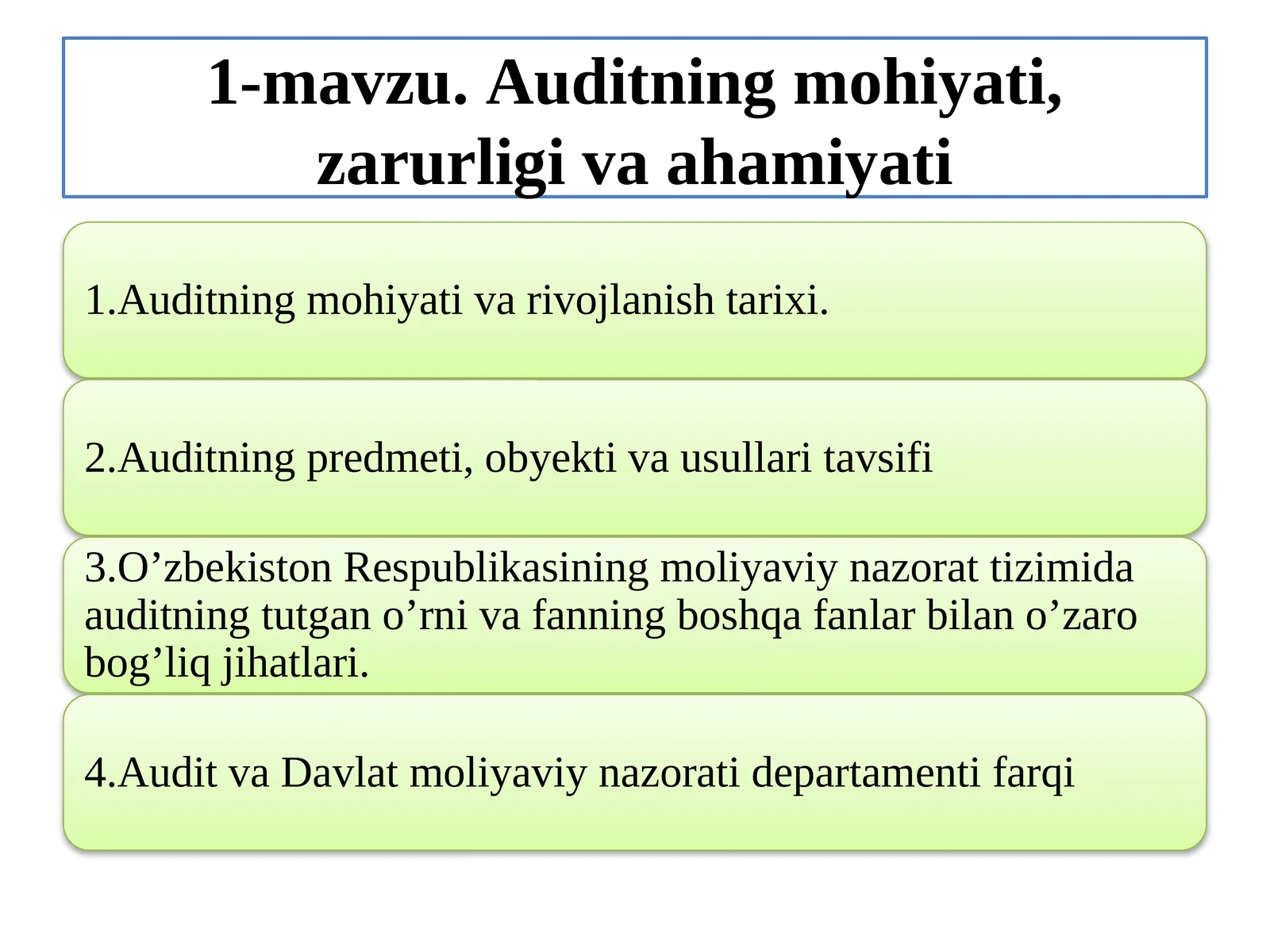 Auditning mohiyati, zarurati va ahmiyati
