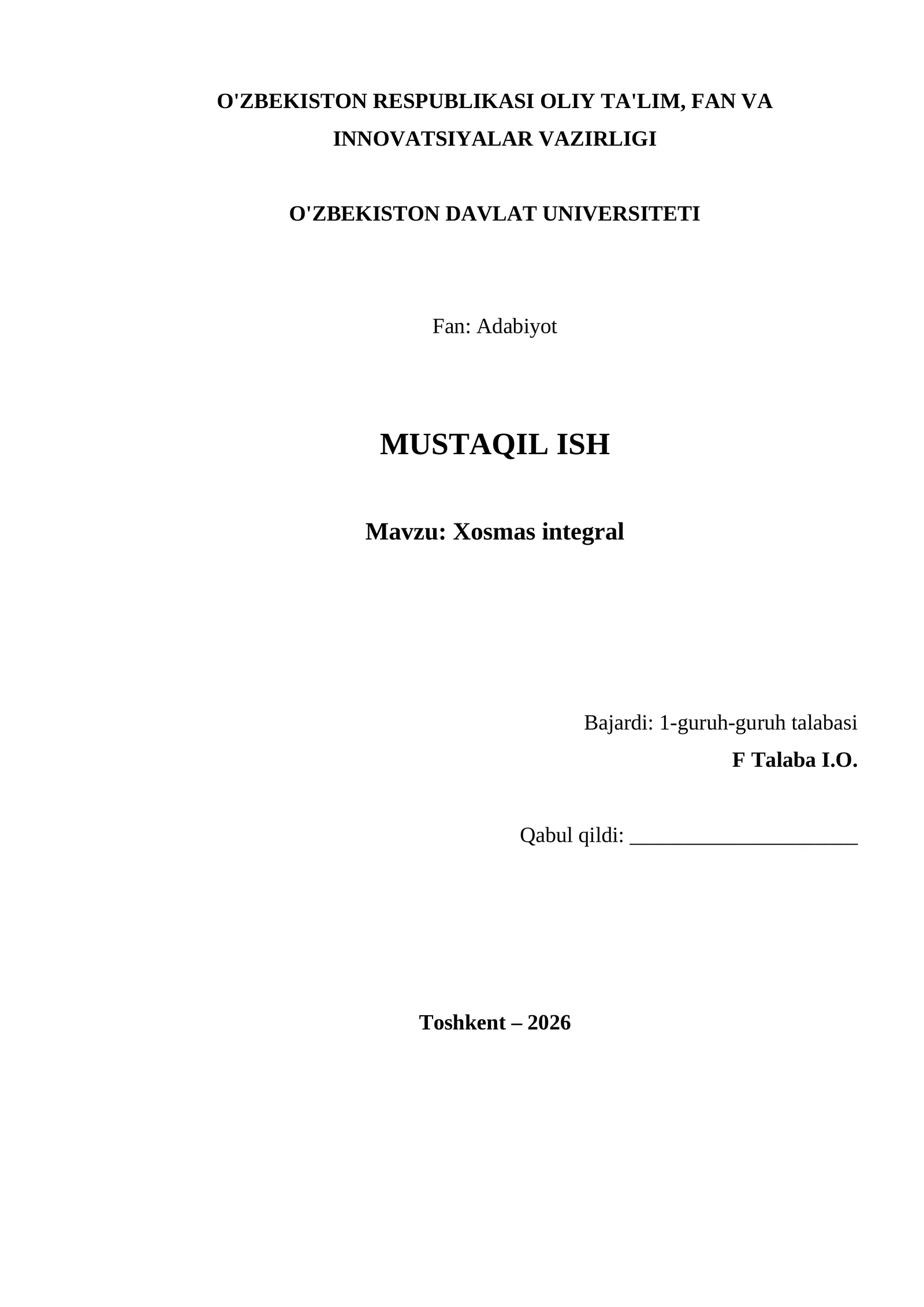 Xosmas integral