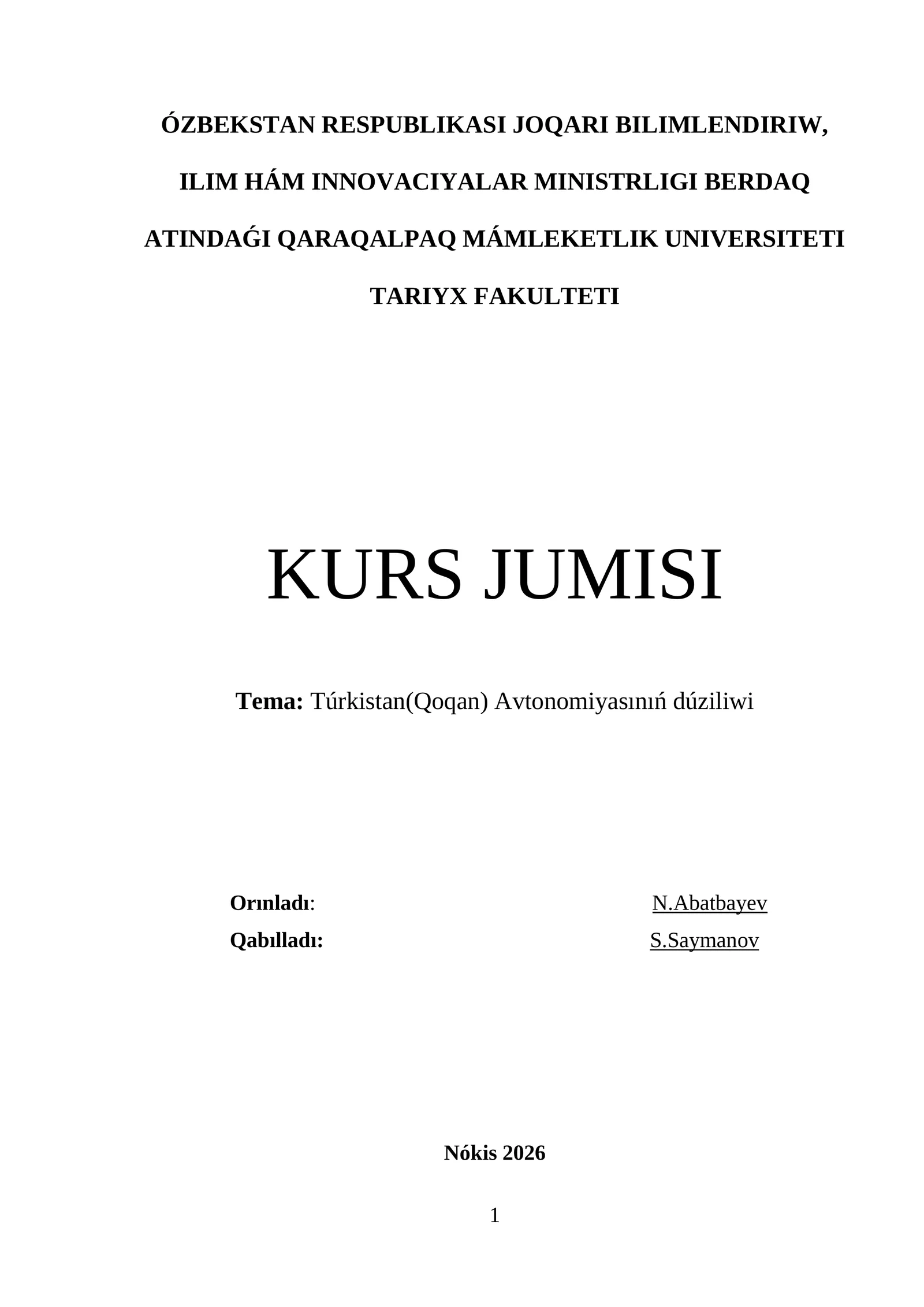 Túrkistan(Qoqan) Avtonomiyasınıń dúziliwi