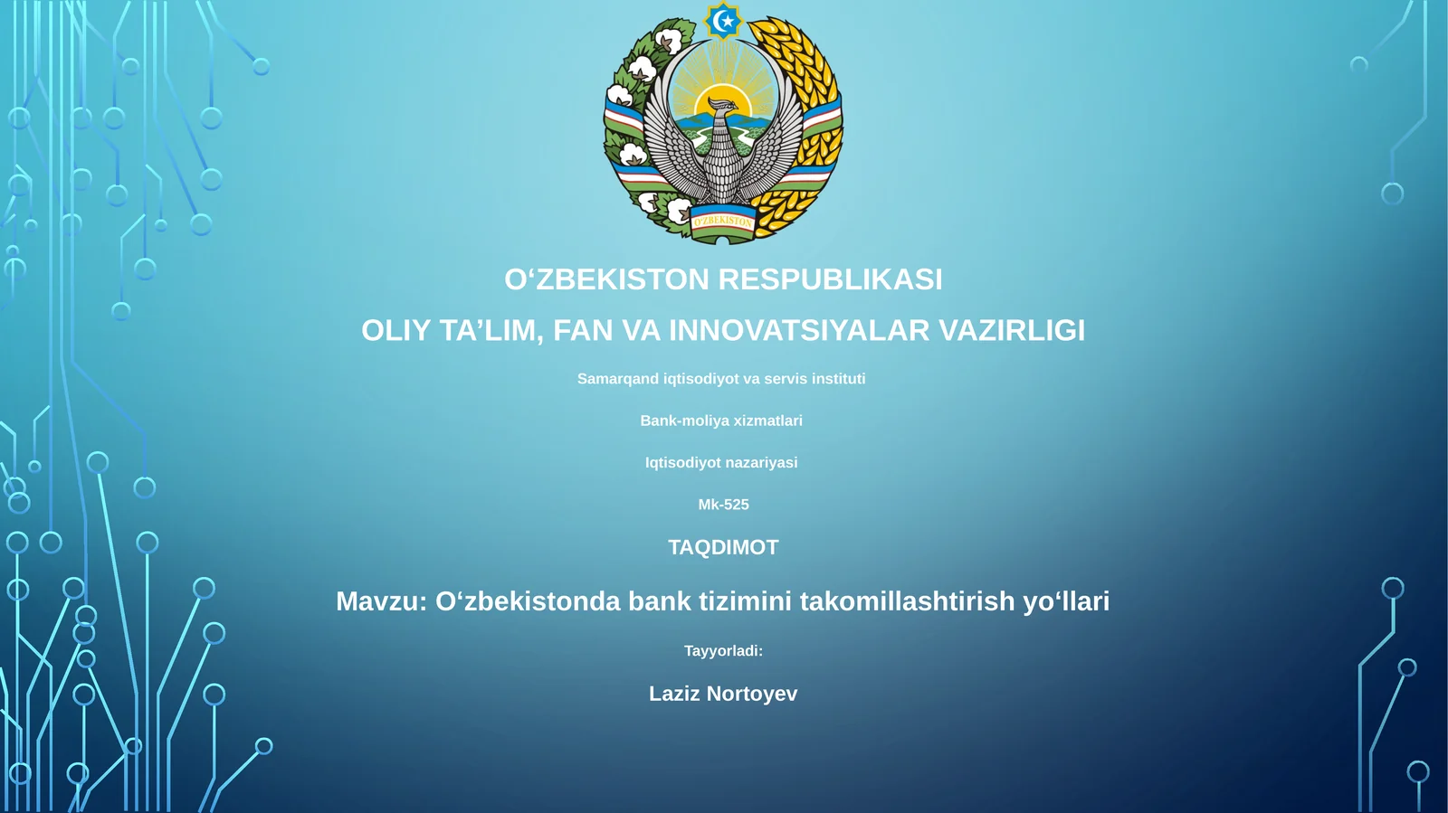 Oʻzbekistonda bank tizimini takomillashtirish yoʻllari