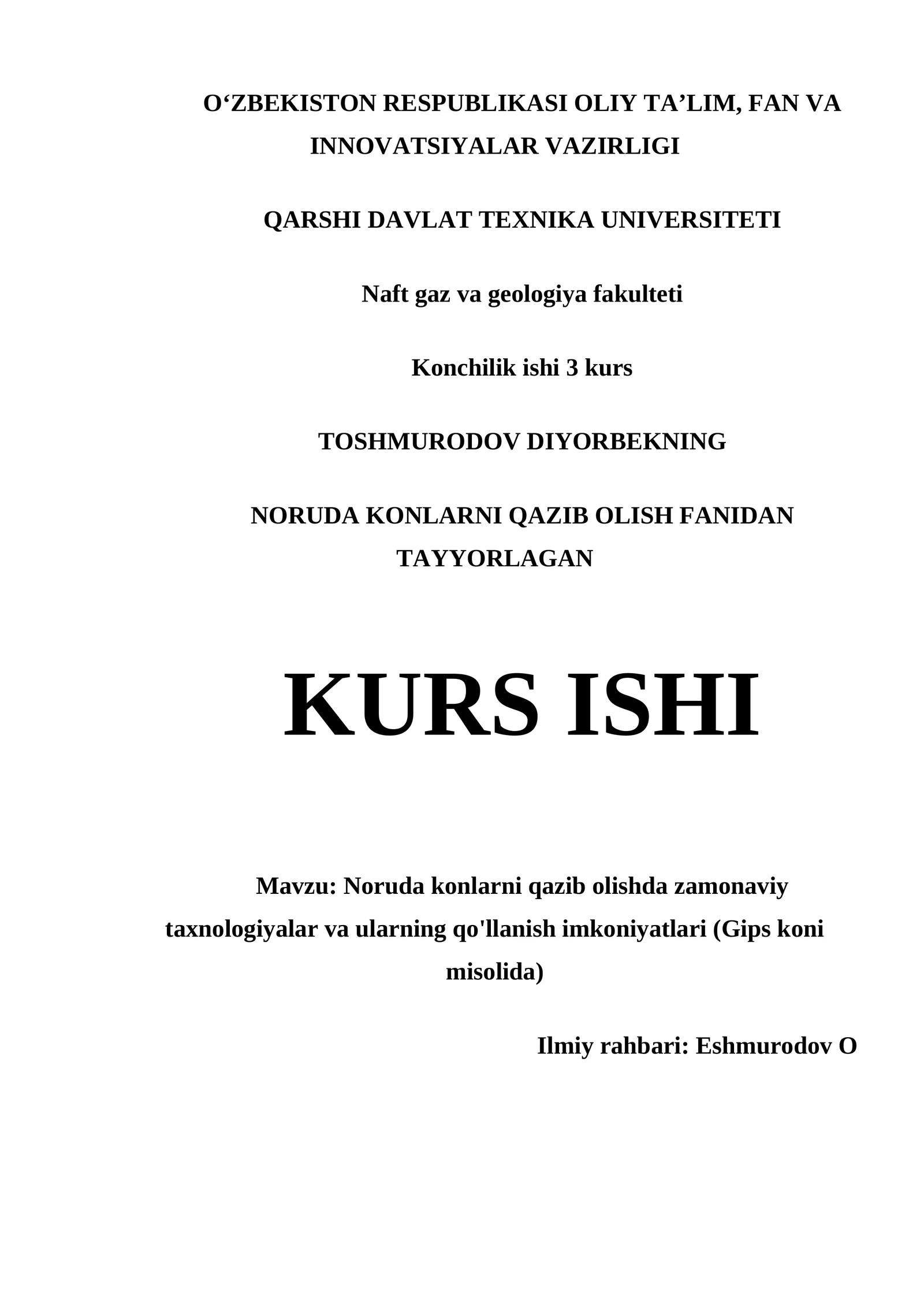 NORUDA KONLARNI QAZIB OLISHDA ZAMONAVIY TAXNOLOGIYALAR VA ULARNING QO'LLANISH IMKONIYATLARI (GIPS KONI MISOLIDA)