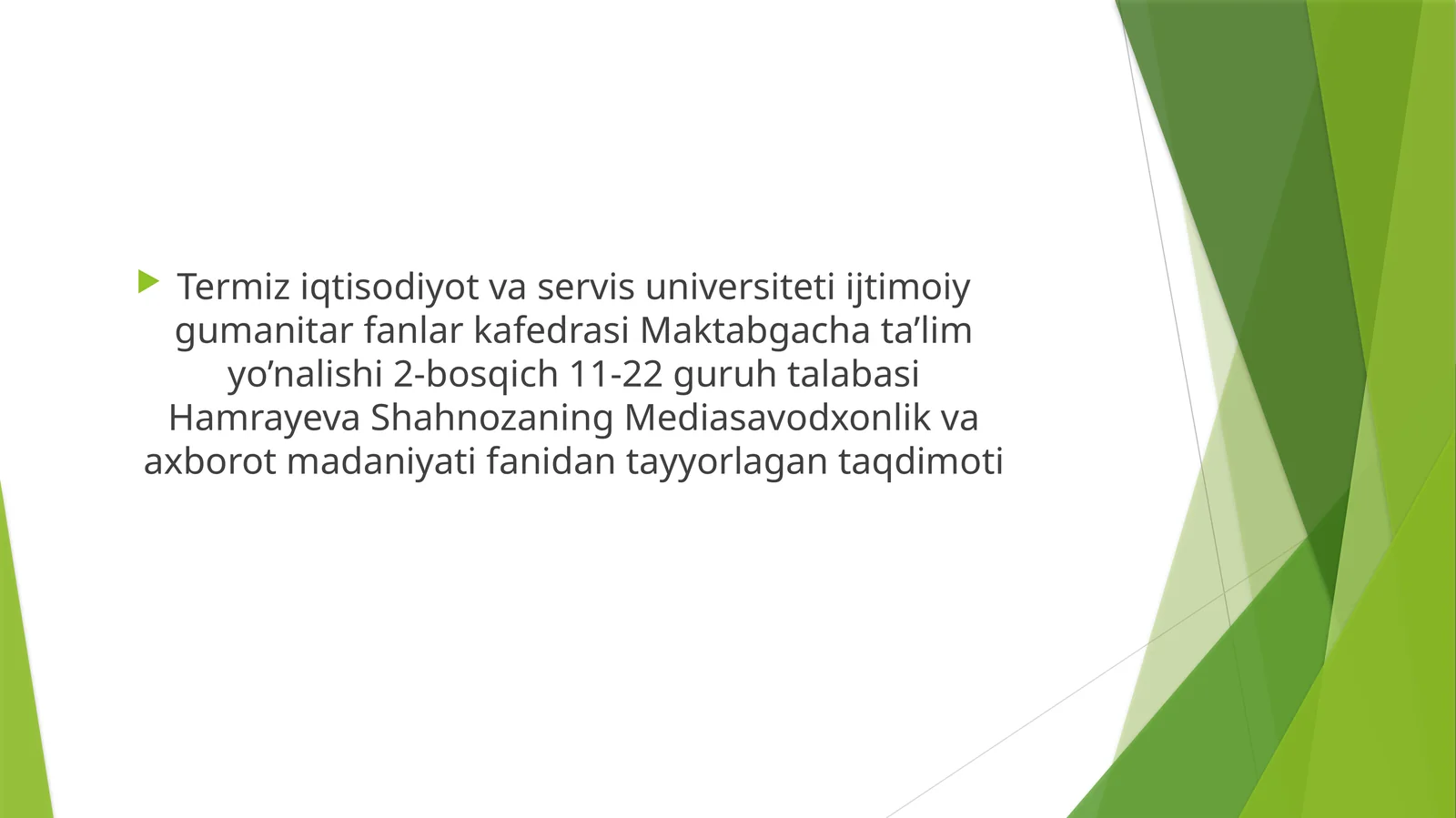 Mediasavodxonlik va axborot madaniyati fanidan tayyorlagan taqdimoti