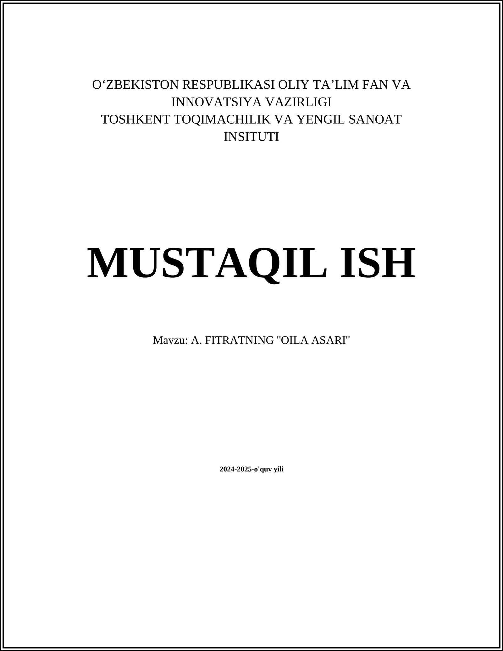 A. FITRATNING ''OILA ASARI''