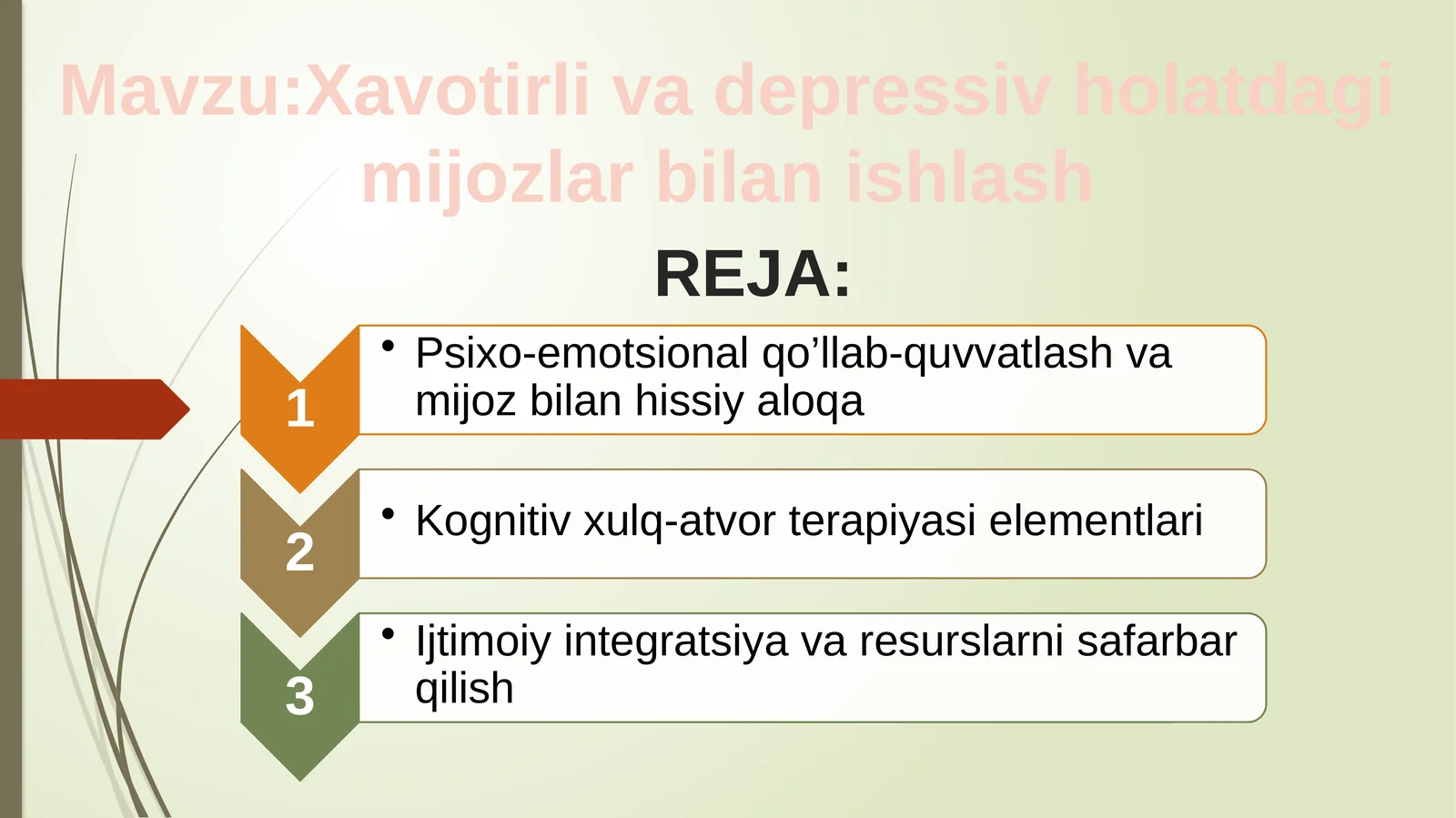 Xavotirli-depressiv holatdagi mijozlar bilan ishlash
