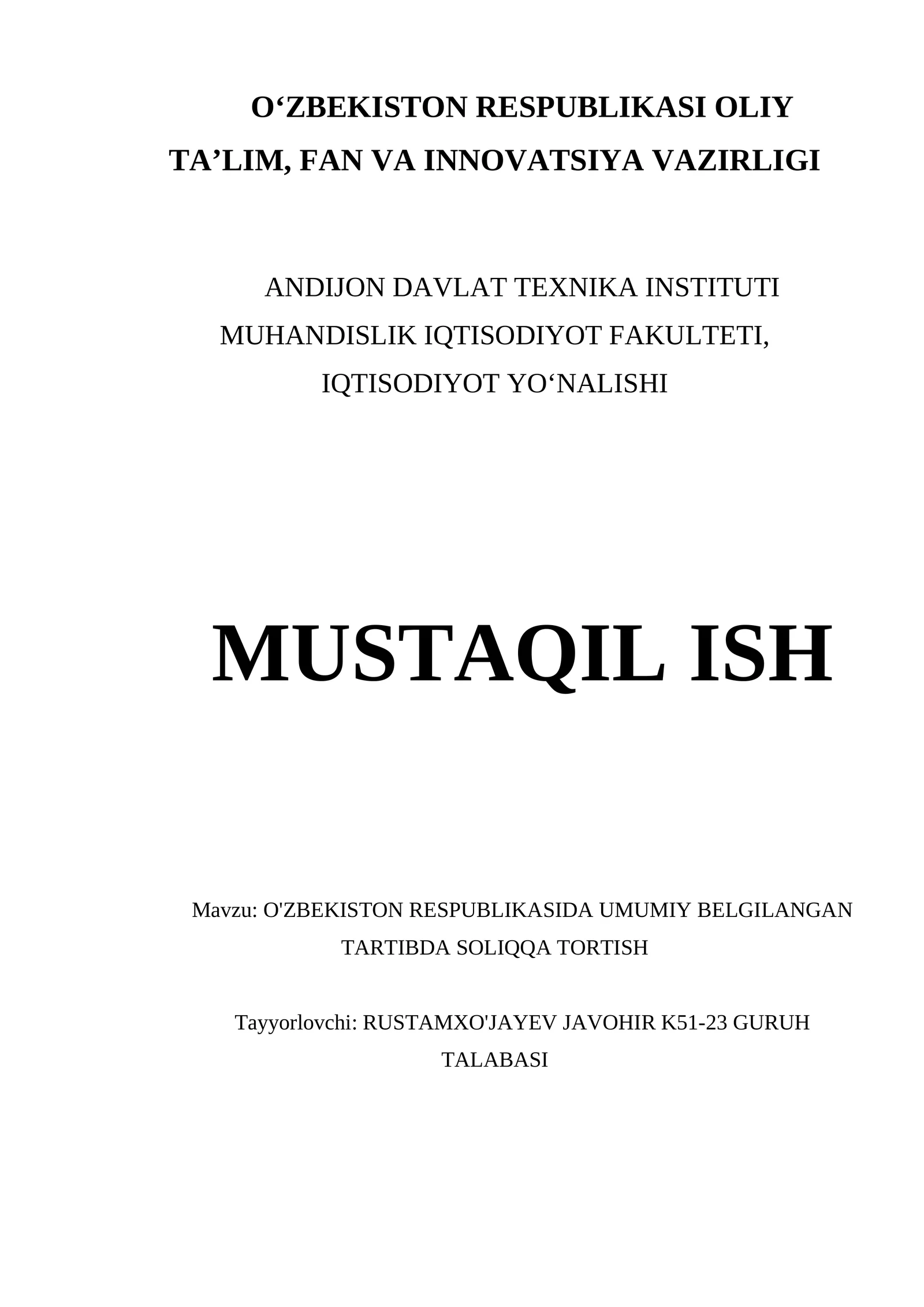Umumiy belgilangan tartibda soliqqa tortish