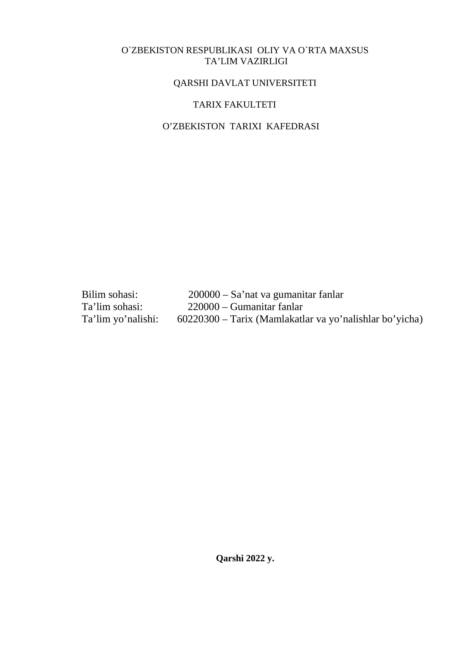 Tarixiy geografiya fanining o`quv dasturi