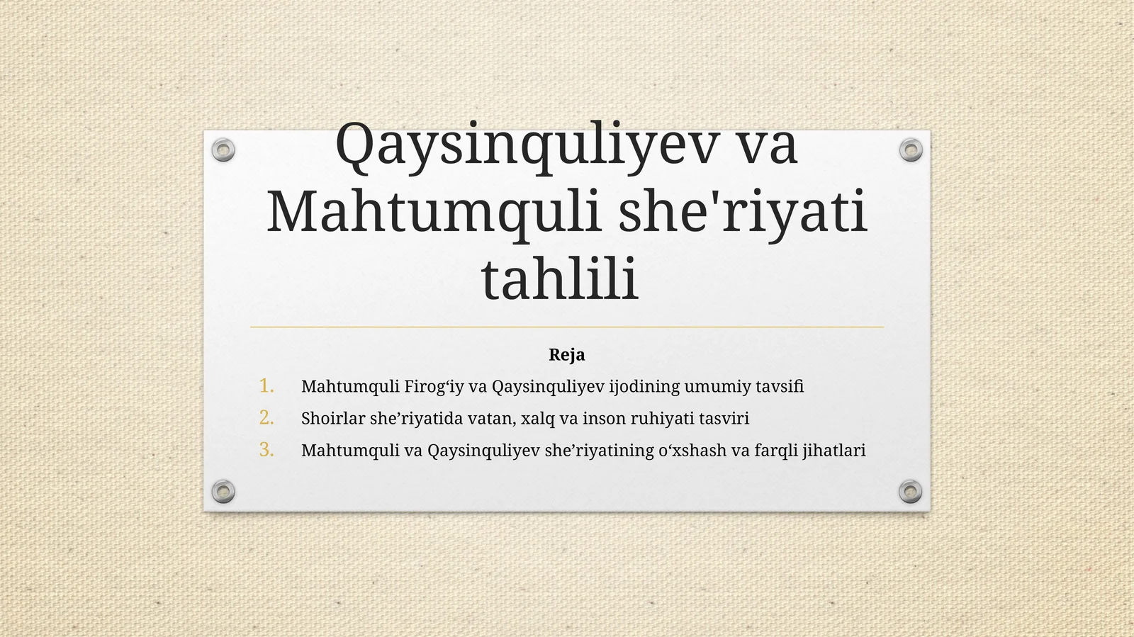 Qaysinquliyev va Mahtumquli she'riyatining tahlili