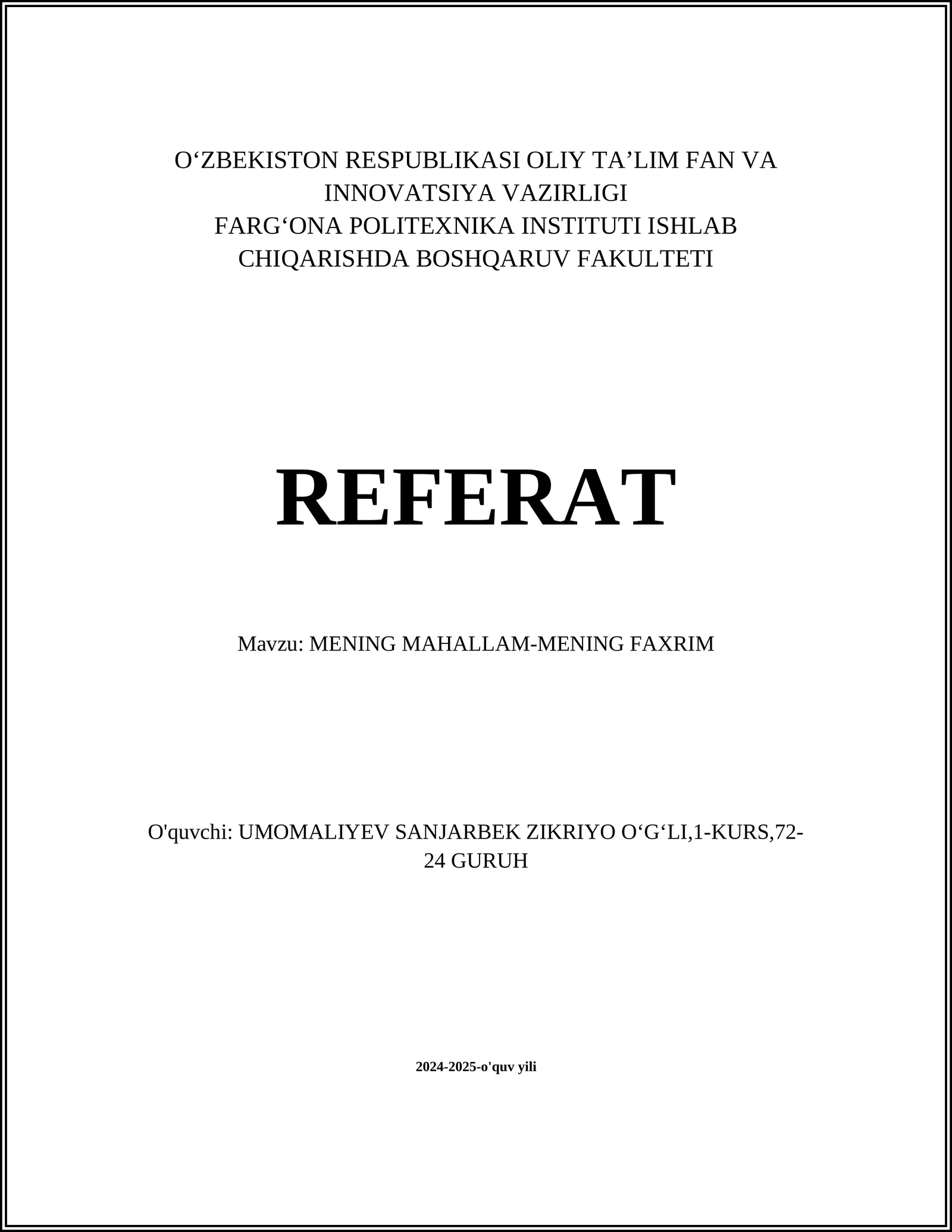 MENING MAHALLAM-MENING FAXRIM