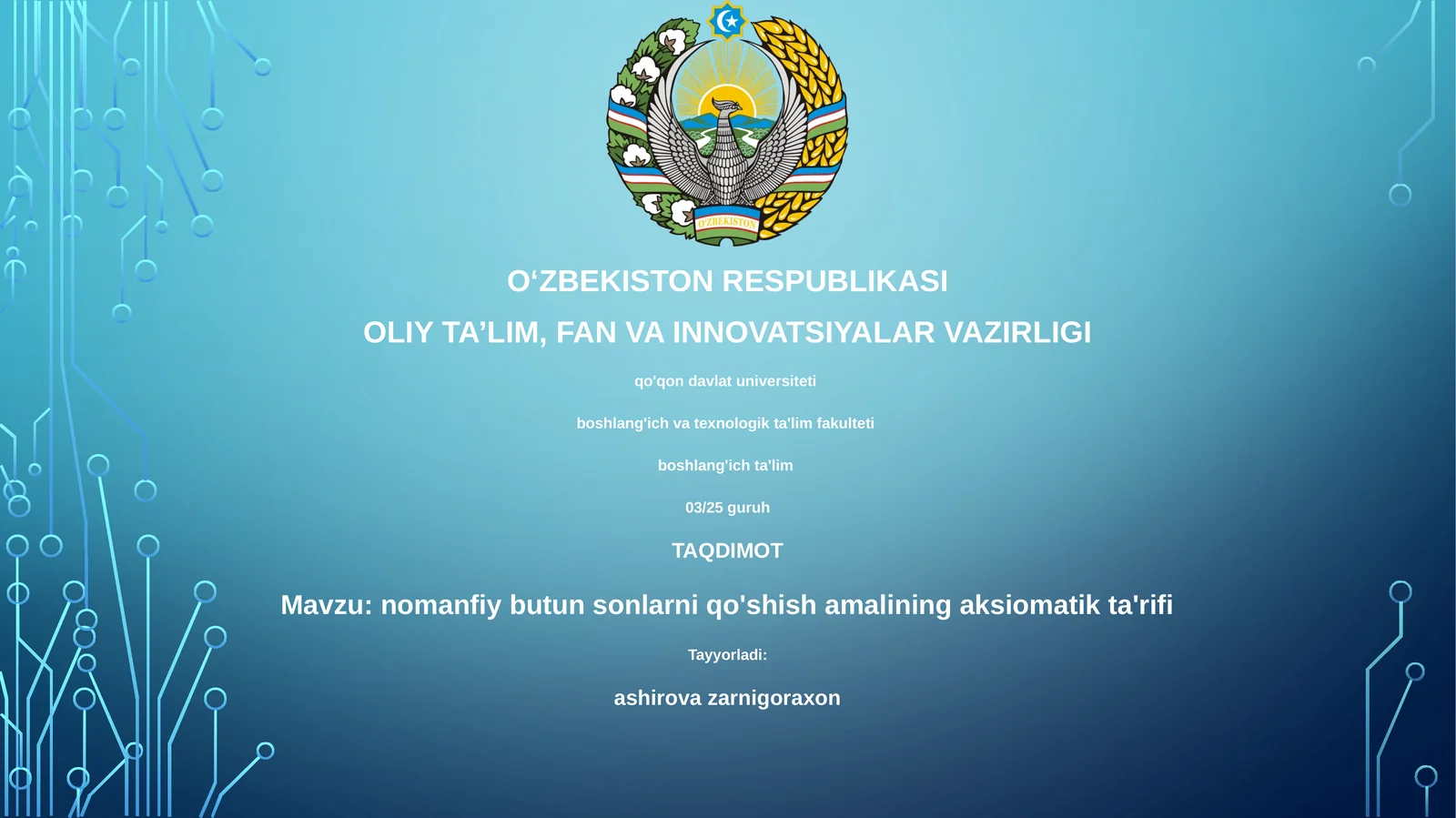 nomanfiy butun sonlarni qo'shish amalining aksiomatik ta'rifi