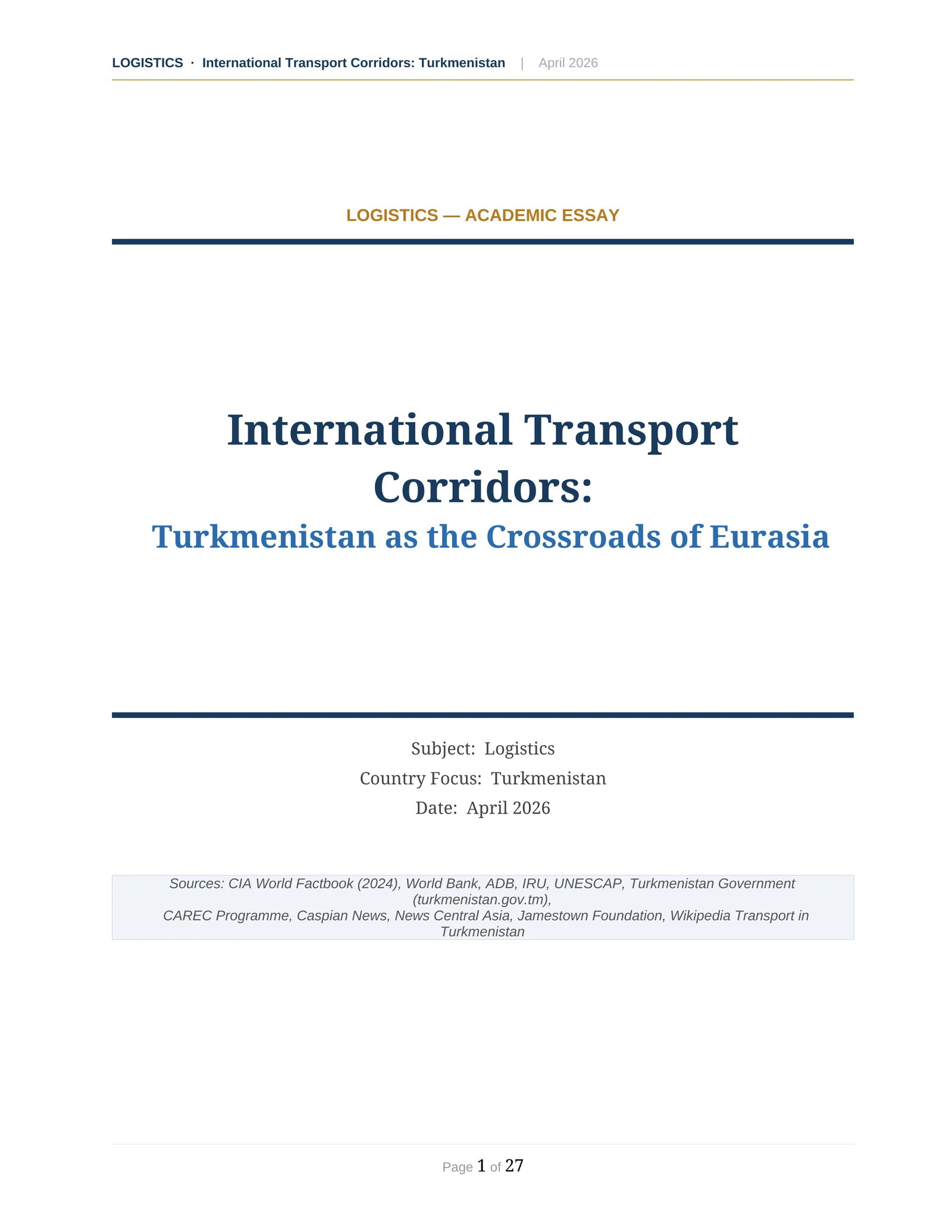 Turkmaniston transport yuli Essay