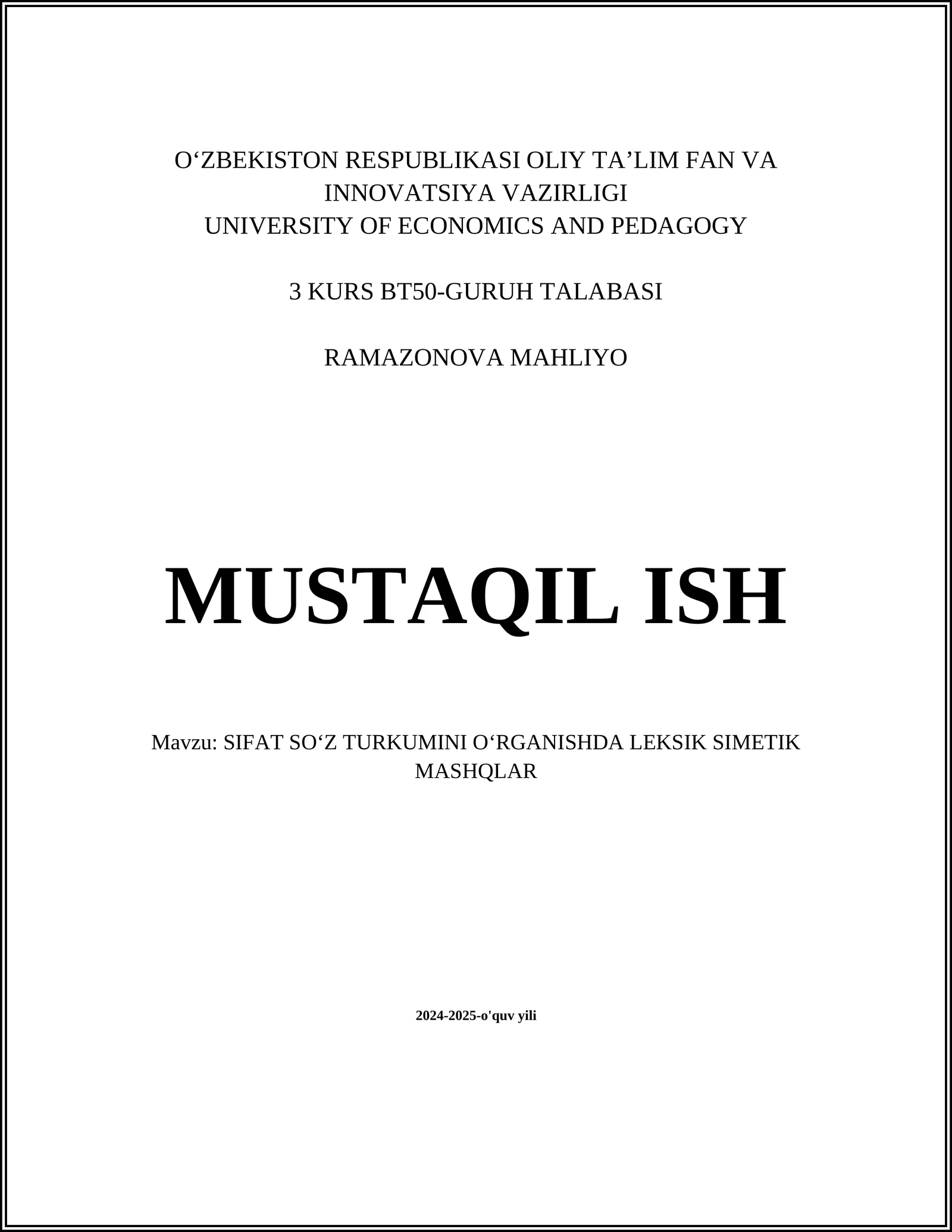 SIFAT SOʻZ TURKUMINI OʻRGANISHDA LEKSIK SIMETIK MASHQLAR
