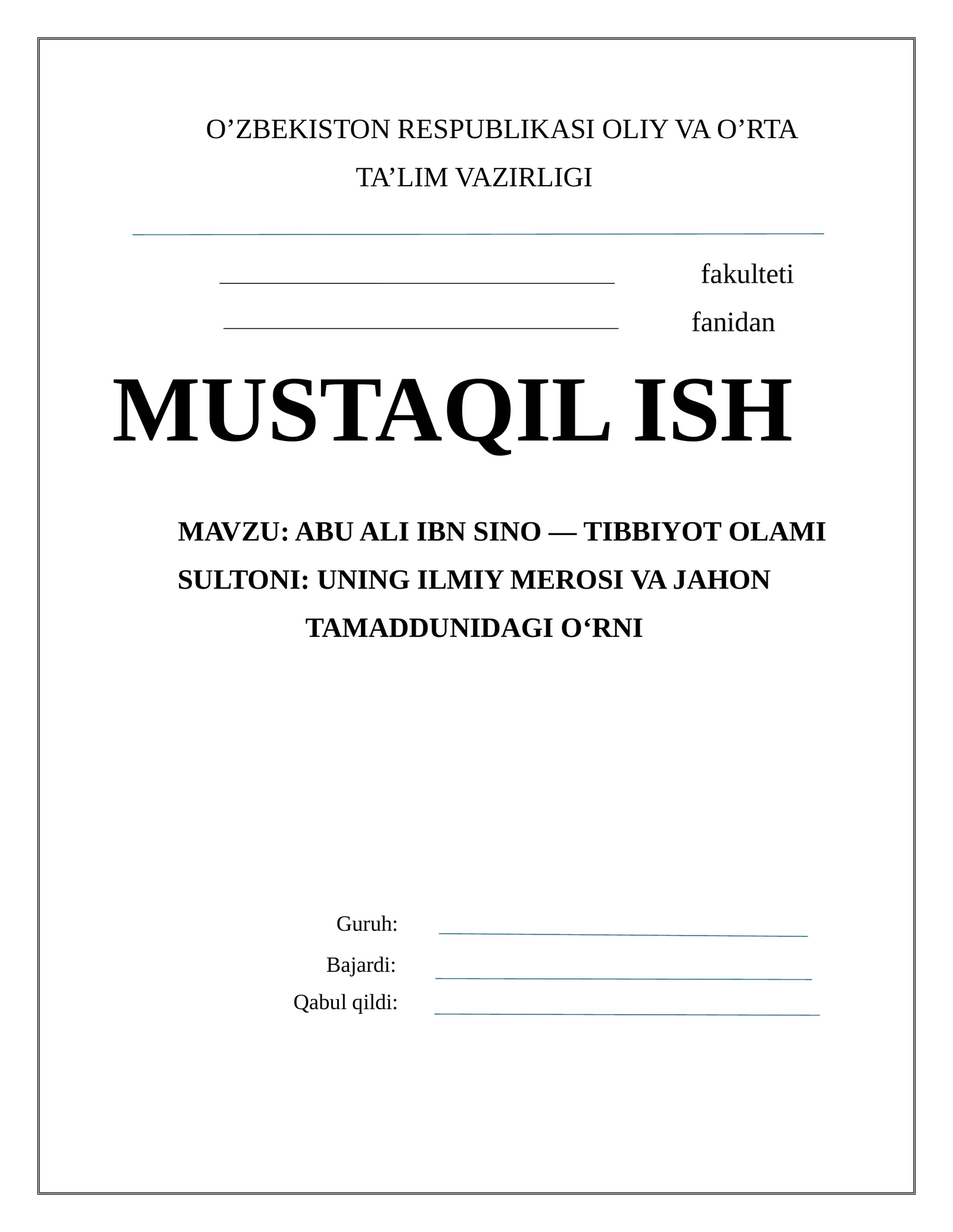 ABU ALI IBN SINO — TIBBIYOT OLAMI SULTONI: UNING ILMIY MEROSI VA JAHON TAMADDUNIDAGI O‘RNI